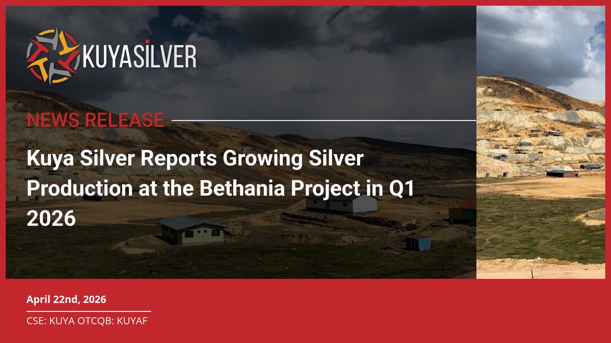 KuyaSilver's tweet photo. #NewsRelease | Kuya Silver Reports Growing #Silver Production at the Bethania Project in Q1 2026

Kuya Silver exited Q1 with 100 metric tonnes per day production and confirms plan to achieve 350 metric tpd by the end of 2026

Full release: https://t.co/k62Hg1dUd4

#SilverMining https://t.co/3ADAZvZafw