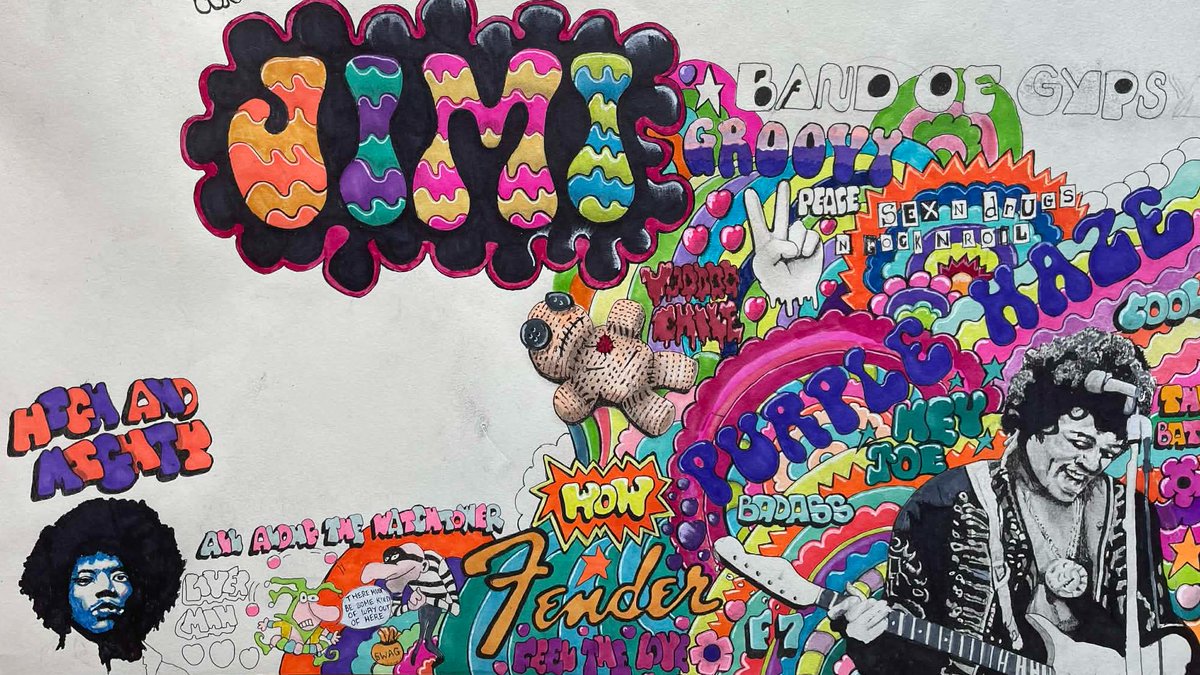 JanetHalmshaw's tweet image. Just working on a JIMI HENDRIX artwork at the moment. #jimihendrix #60s #guitar #usa #music #rockmusic