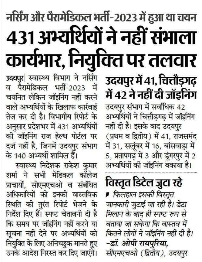 NHM भर्ती 2023 भी सरकार अभी तक पूरी नहीं करवा पा रही हैं। 🥲
NHM भर्ती 2025 के 11 एग्जाम्स के तो रिजल्ट भी जारी नहीं किए गए है एवं स्टाफ नर्स एवं CHO चॉइस फिलिंग भी शुरू नहीं हुई हैं।
राज्य सरकार का NHM डिपार्टमेंट बिल्कुल बदहाल स्थिति में नजर आ रहा हैं।
<a href="/rajasthan_nurse/">𝗥𝗮𝗷𝗮𝘀𝘁𝗵𝗮𝗻 𝗡𝘂𝗿𝘀𝗶𝗻𝗴 𝗦𝘁𝗮𝗳𝗳</a> 
#nurses