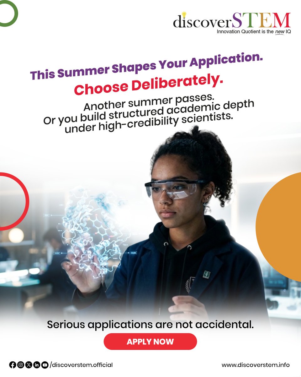 DiscoverSTEM_US's tweet photo. Make this summer count with purposeful learning. Build academic depth, sharpen skills, and strengthen your profile with expert guidance. Strong applications are intentional, not accidental.

Learn more: https://t.co/1PXSlqLkuk 

#SummerImpactProgram #StudentGrowth https://t.co/QwtyG3eFQ0