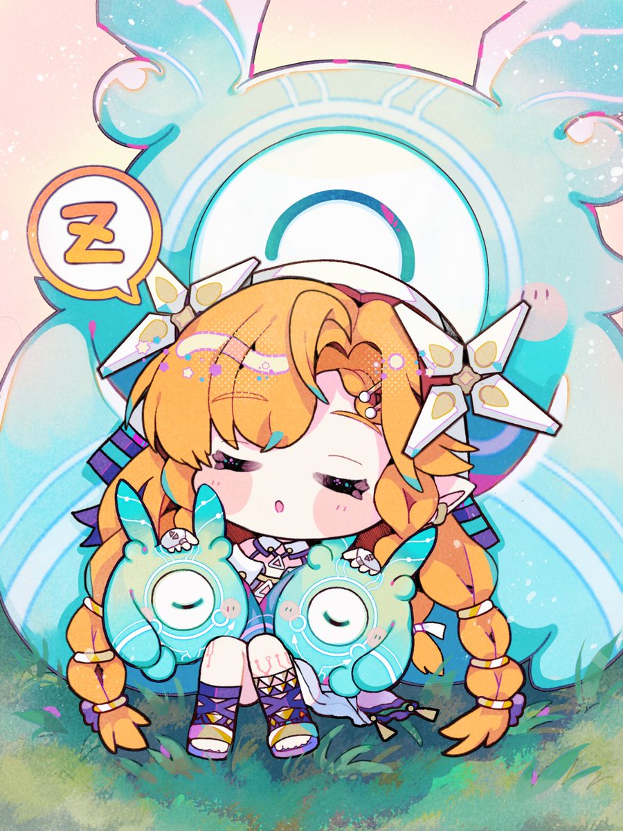 「『鳴潮』公式イラストを担当いたしました すやすやなシグリカちゃんと太陽の精霊 T」|姫神かをり🌸お仕事募集中のイラスト