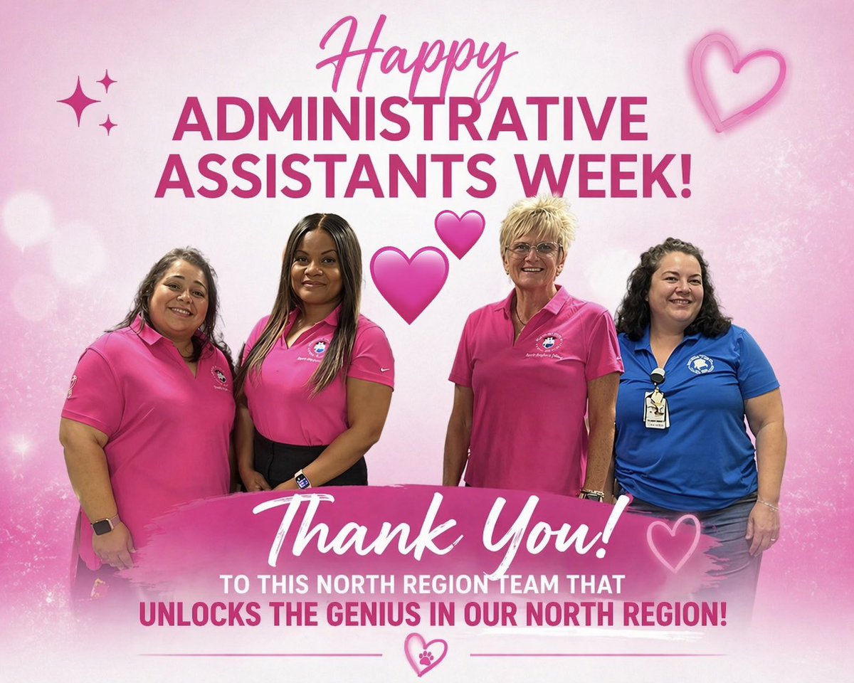 BCPSNorthRegion's tweet photo. Happy Administrative Assistants Week! 💗 Thank you to our North Region team for everything you do behind the scenes and beyond. Your impact is felt every single day. You help unlock the genius in our schools! @DrFlem71 @DirMWS @Gurreonero_MG @BCPSSantana  @BCPSStein https://t.co/BJD5o9N6T1