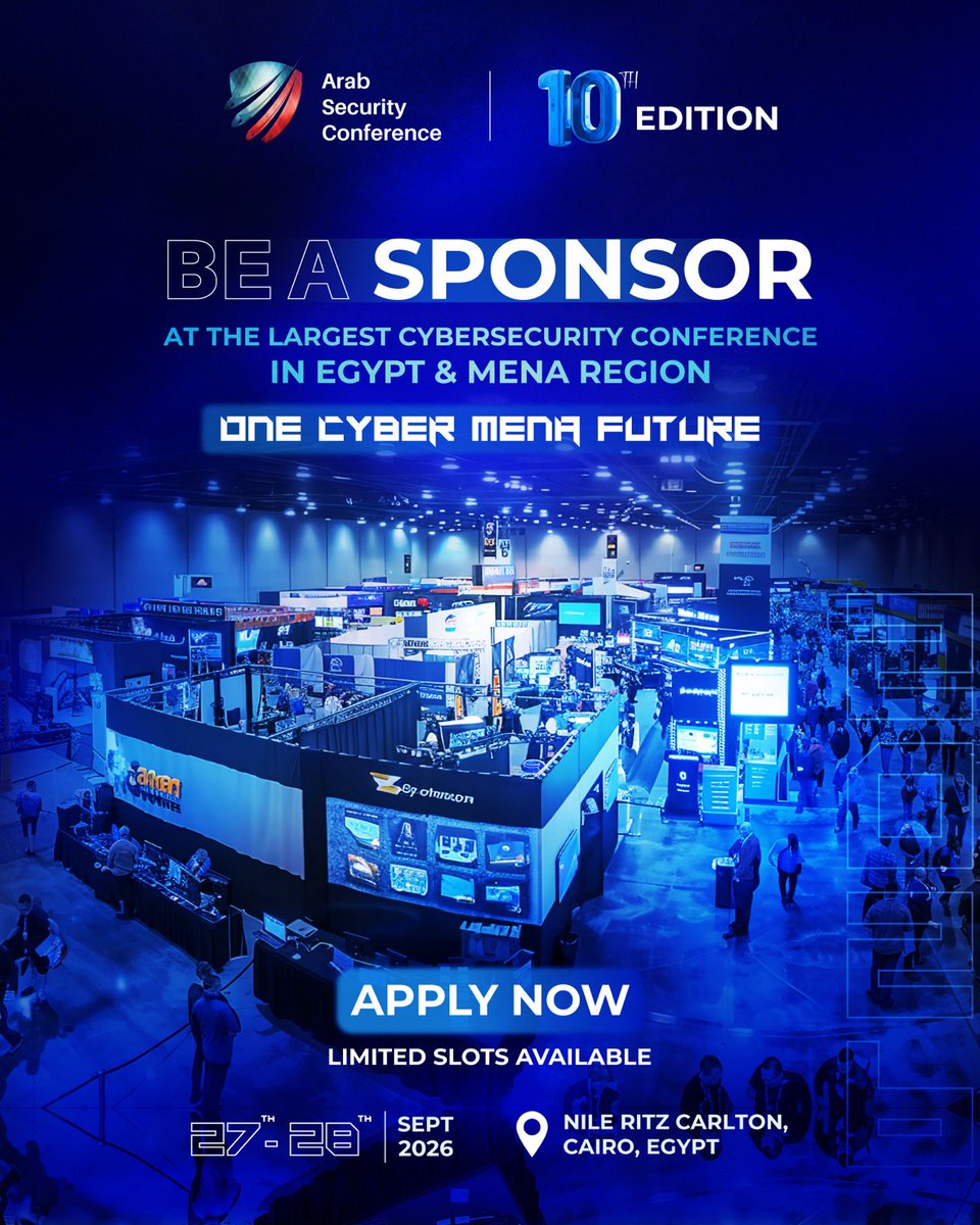ArabConf's tweet photo. The Arab Security Conference now in its 10th edition brings together decision-makers, government entities, and industry leaders from Egypt and the MENA region
Apply now fill the form to become a partner: https://t.co/9EXos4CN7G
 #ArabSecurityConference #CyberSecurity #MENA https://t.co/VVZI4U2PHC