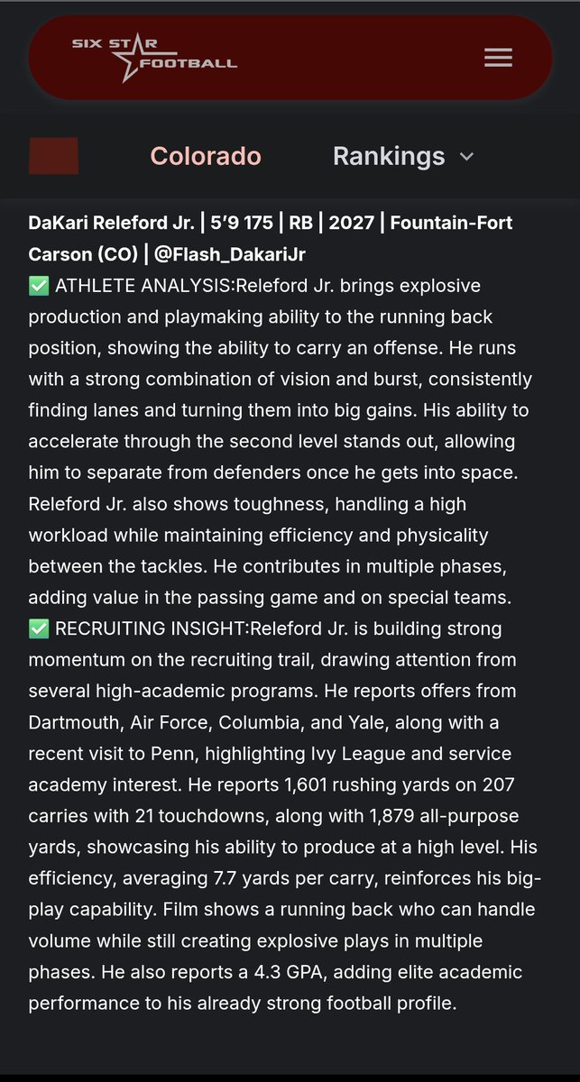Flash_DakariJr's tweet photo. @sixstarfootball Thanks for the write up. The grind never stops. @Coach_JNovotny @CoachB_JOHNSON5 @ffchsfootball @FFCHSAthletics https://t.co/sbKrm1AF1W