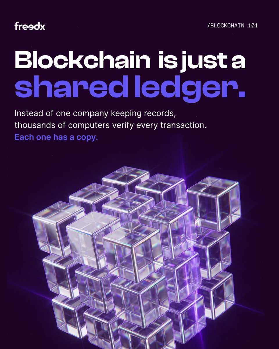 Freedx's tweet photo. That's the whole thing.
The math:
Attacks would require controlling 51% of the network.
Expensive and Impractical.
Security by design, not by policy.

#BlockchainExplained #CryptoBasics #WhatIsBlockchain #Web3 #Cryptocurrency https://t.co/LyRO7B4aAf