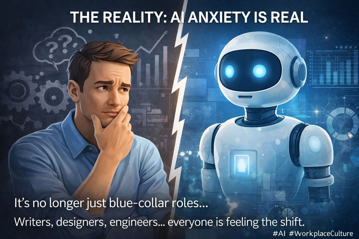 4psa's tweet image. The reality is that AI anxiety is real. It's no longer just blue-collar roles. Writers, designers, engineers, everyone is feeling the shift. Fear of being replaced is the biggest barrier.
bit.ly/4srZvzI 
#AI #FutureOfWork #AIatWork #WorkplaceCulture