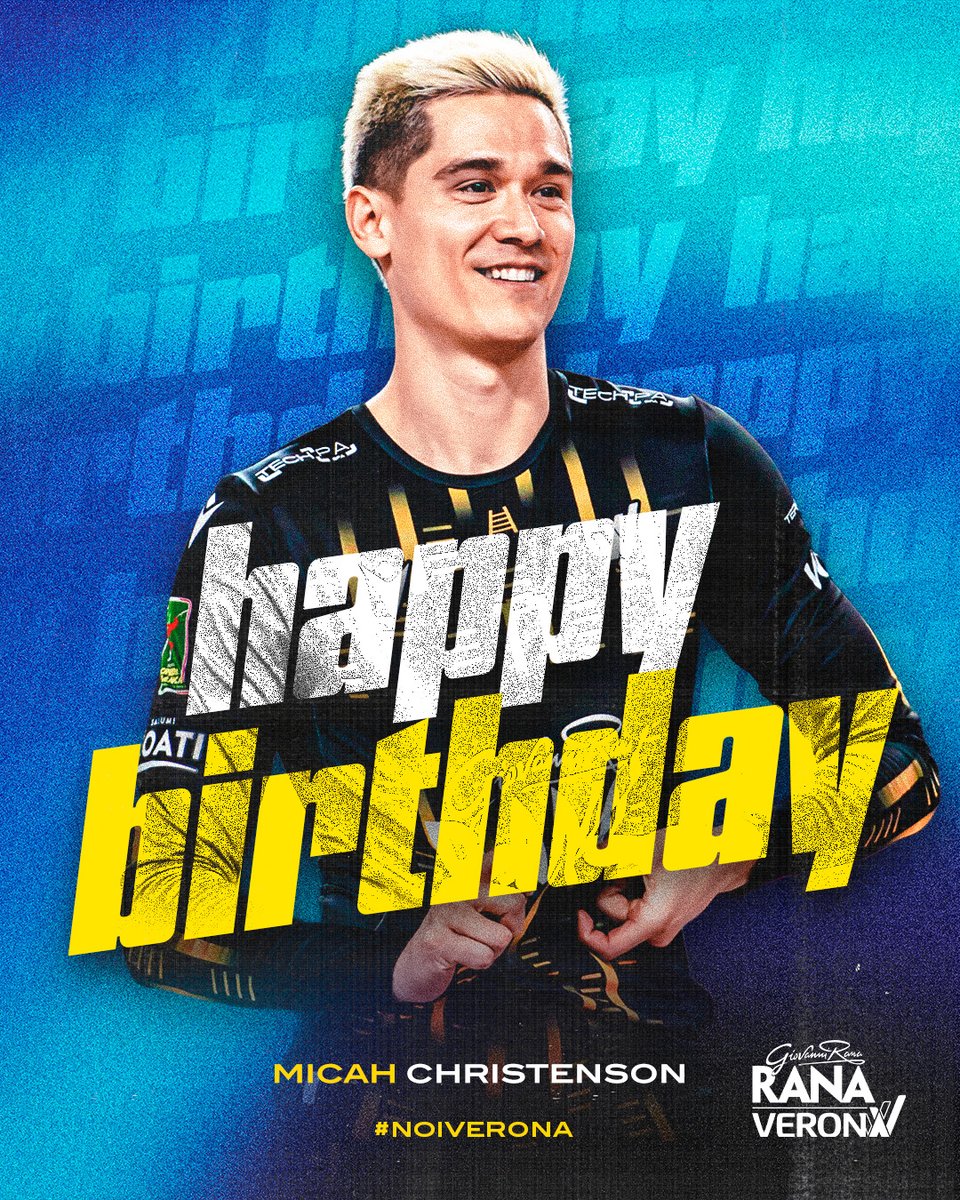 VeronaVolley's tweet photo. Tanti auguri di Buon Compleanno al nostro regista Micah Christenson 😎

Augura anche tu tanti auguri a Micah commentando qui sotto ⬇️

#RanaVerona #VeronaVolley #NoiVerona https://t.co/FVvABGz18P