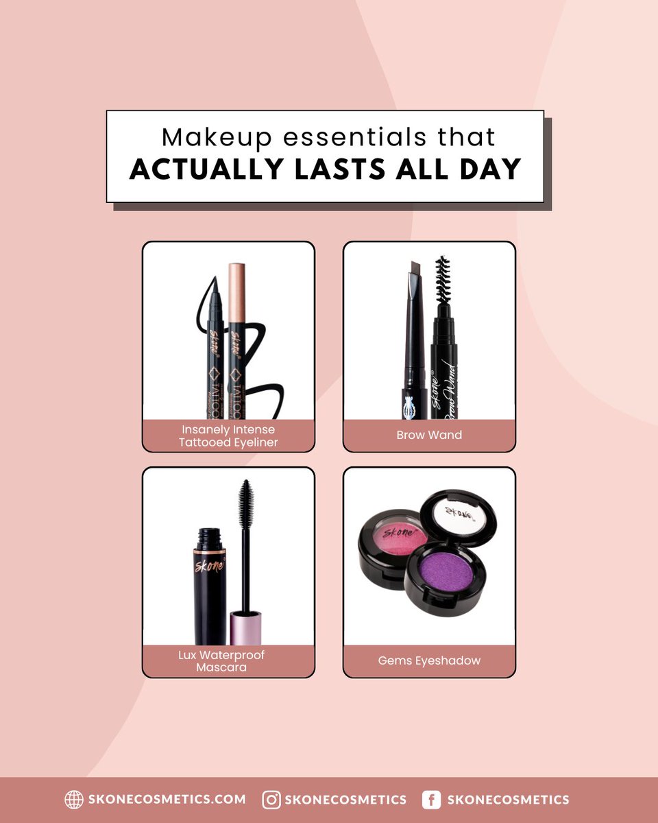 SKONEcosmetics's tweet image. The only makeup squad that won’t bail on you:

✨ Insanely Intense Tattooed eyeliner
✨ Brow wand
✨ Luxe Waterproof Mascara
✨ Gems Eyeshadow

All-day wear, zero stress, and 100% cruelty-free 😉🐇

#makeuplover #beautybrand #makeupbrand #crueltyfreemakeup #skonecosmetics