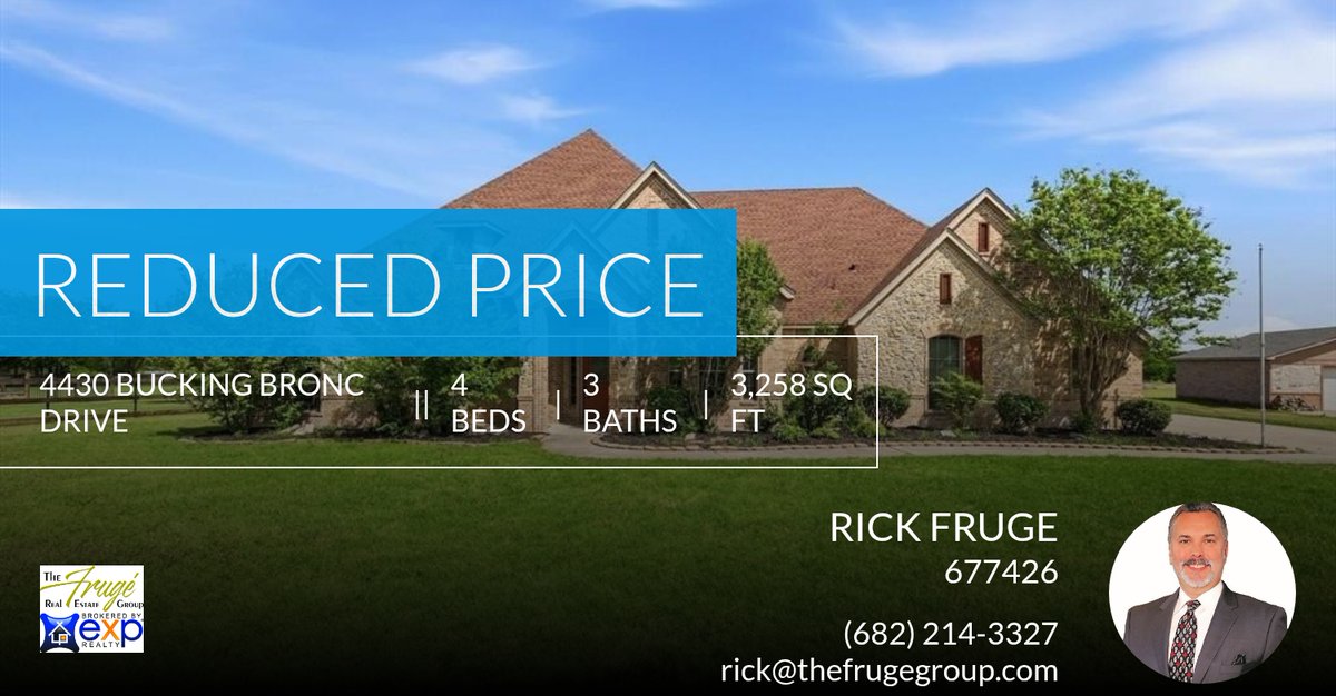 thefrugegroup's tweet photo. 📍 Reduced Price 📍 This recently reduced home at 4430 Bucking Bronc Drive in Fort Worth won't last long, so, don't wait to set up a showing! Reach out here or at (682) 214-3327 for more information!

Rick Frugé
Call or text
6... https://t.co/jtNiIm6Tg7 https://t.co/EDBtbkY2Qi