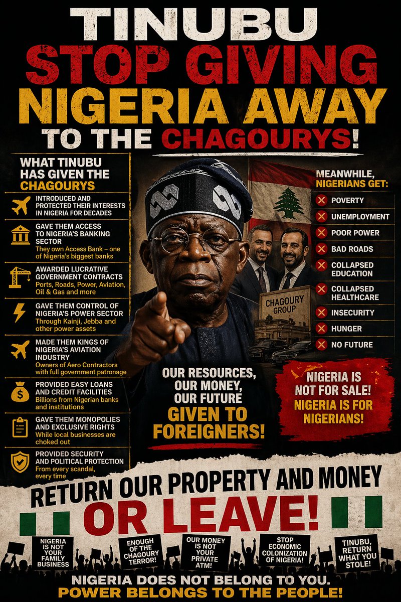 Ivory1957's tweet photo. NIGERIA IS NOT FOR SALE The Chagoury Plunder Must End — Now
A Kio Solution Statement
#NigeriaIsNotForSale #StopThePlunder #ChagouryOut #TinubuMustAnswer #WakeUpNigeria #KioSolution #WorldviewInternational #250MillionStrong #NigeriaRising #EndTheBetrayal
Nigeria is being given away. Piece by piece. Contract by contract. Kilometre by kilometre. And a man convicted of money laundering is doing the taking.
The $13 billion Lagos-Calabar Coastal Highway was awarded to Gilbert Chagoury's Hitech Construction — without competitive bidding, without transparency, without shame. Then came the ports. The Apapa and Tin Can Island ports, a $700 million rehabilitation contract — handed again to Chagoury's companies, Hitech and ITB Nigeria. Then came Snake Island. A 45-year concession for the Snake Island Port container terminal — awarded to Chagoury's ITB Construction Nigeria Limited. Forty-five years. Nearly half a century. Of Nigerian coastline. Gone.
This is not infrastructure. This is colonisation by contract.
Gilbert Chagoury is Lebanese. He is not Nigerian. He holds Lebanese papers, St. Lucian papers, and God knows what else. He was convicted of money laundering — laundering Nigerian money stolen by Sani Abacha. Abacha's stolen billions — washed through Chagoury's hands. And now Tinubu gives this same man the Lagos coastline. The ports. The highways. The terminals.
Abacha gave him a passport. That does not make him a Nigerian. A passport of convenience is not a soul. He is Nigerian only when it is profitable. The rest of the time, he is Lebanese.
The relationship between Tinubu and the Chagoury brothers goes back to at least 2007. When Tinubu was Lagos Governor, his administration granted the Chagoury Group title to 10 million square metres of Lagos shoreline — the land on which Eko Atlantic now sits. Eko Atlantic — built on Nigerian public land, gifted to a foreign criminal family, generating wealth that will never fully return to the Nigerian people.
Seyi Tinubu, the President's own son, sits on the board of CDK Integrated Industries — a Chagoury subsidiary. Father and son. President and prince. Both in business with the man looting the nation's coast. This is not governance. This is a family enterprise operating at the expense of 250 million Nigerians.
Our ancestors are weeping.
Zik of Africa did not fight so that we could be re-colonised by Lebanese billionaires. Awolowo did not bleed so that the Lagos coastline could become Chagoury private property. The Sardauna did not build the North so that a convicted money launderer could be handed national honours. In January 2026, Tinubu conferred on Chagoury the Grand Commander of the Order of the Niger — one of Nigeria's highest honours. An international convicted criminal wearing Nigeria's highest decoration. If that does not make your blood boil, check your pulse.
Men went to prison for this country. Men were beaten. Men were tortured. Men died. And this generation watches a drug-era figure hand Nigeria's infrastructure to Lebanese criminals and calls it development.
I will not be silent.
Tinubu is the greatest sellout and traitor in African presidential history. He has taken the slave chains — rejected by every generation before him — and offered them up himself, dressed in agbada, smiling for the cameras, calling it a public-private partnership.
It ends now.
To every Nigerian reading this — all 250 million of you — the hour is here. Not tomorrow. Now. There is no cavalry coming from outside. No foreign court will save what Nigerians refuse to save for themselves. The FBI has the files. The SFO has the submissions. OFAC has the evidence. But laws without the will of a people behind them are paper.
Nigeria is not Tinubu's property. Nigeria is not Chagoury's construction site. The Lagos coast belongs to the Nigerian people — to the fishermen of the Niger Delta, to the traders of Apapa, to the children of Lagos Island who have never seen a contract they benefited from.
If the Chagourys do not respect Nigeria, they should return to Lebanon. Today. Permanently.
I would rather die than watch my country become the private estate of Gilbert Chagoury.
Rise. All of you. Rise.
Kio Amachree | Stockholm, Sweden | President, Worldview International
