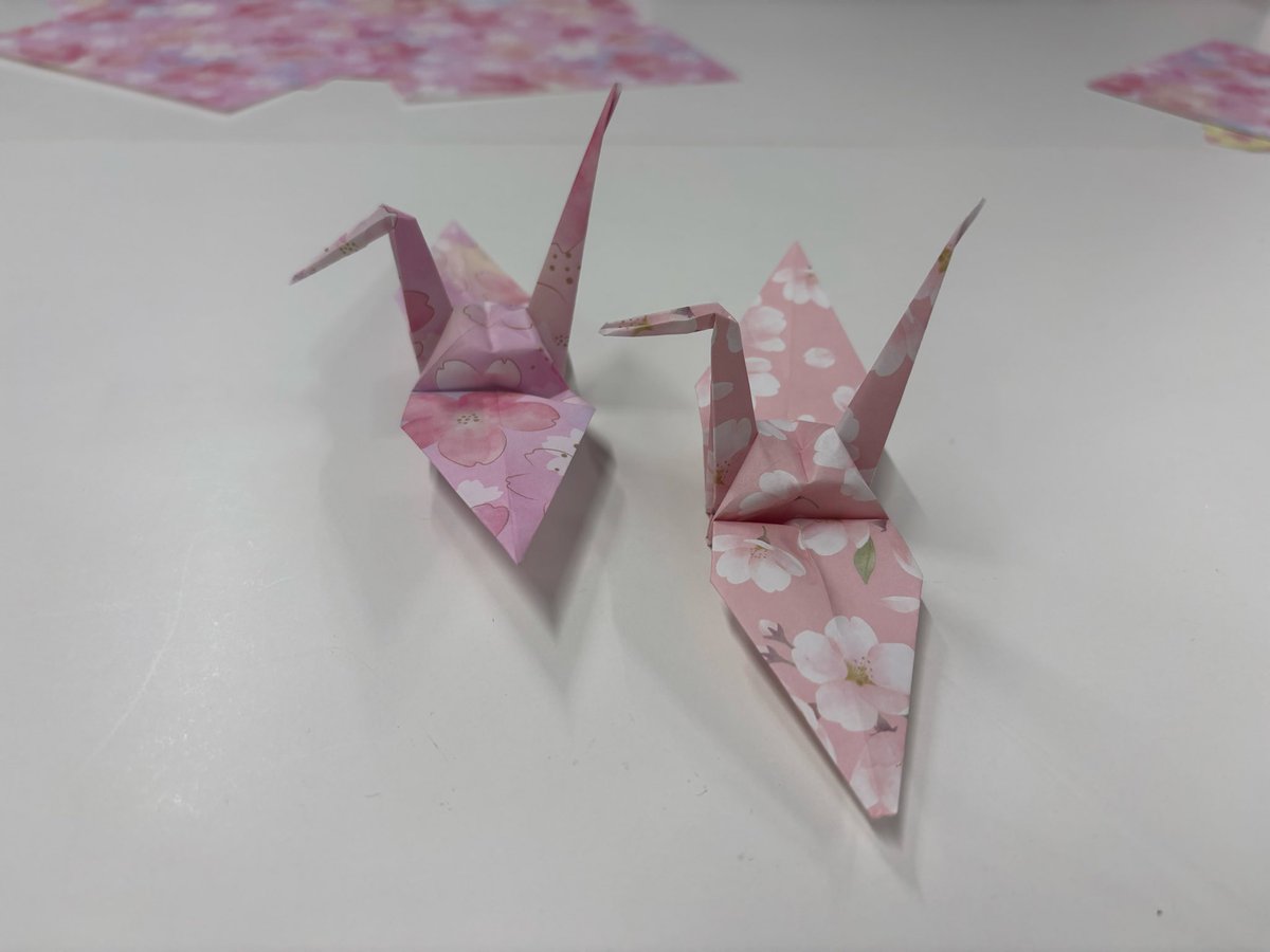 夕方から週末のイベントの準備へ。
受付に飾る鶴を数十年ぶりに折りました。教わりながら折っていくうちに徐々に思い出し・・・
綺麗に出来てるかな〜🤔