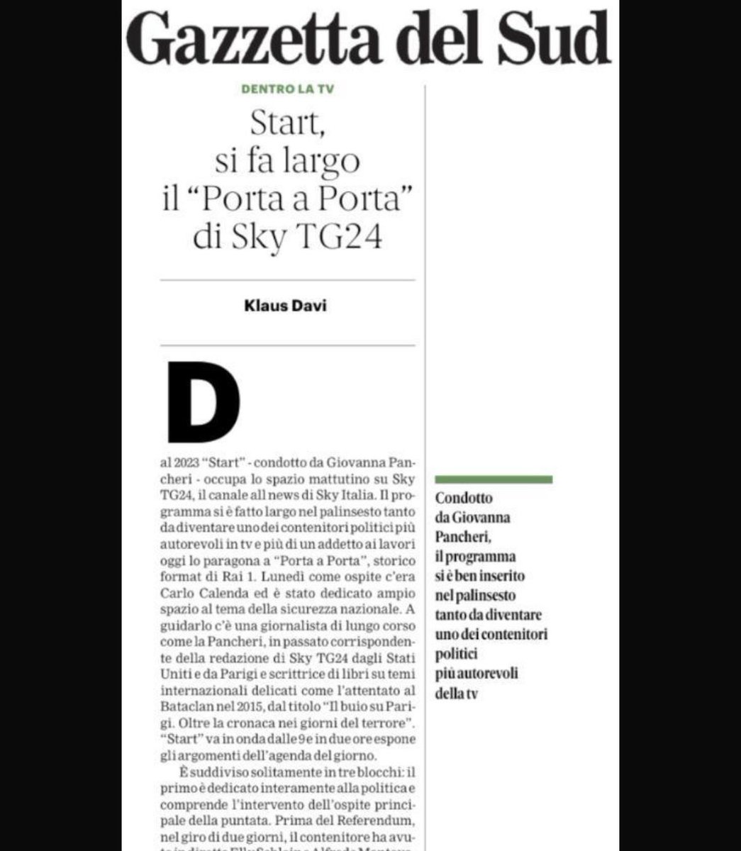 giopank's tweet image. Grazie alla @gazzettadelsud e @KlausDavi per questo bel pezzo su #START, estendo anche i ringraziamenti a tutta la meravigliosa squadra del programma: @StefaniaTrapani @fnardomarino @Chiaresposito @marcodifonzo e tutta la redazione politica  e ovviamente @vitale_f e @giudebellis