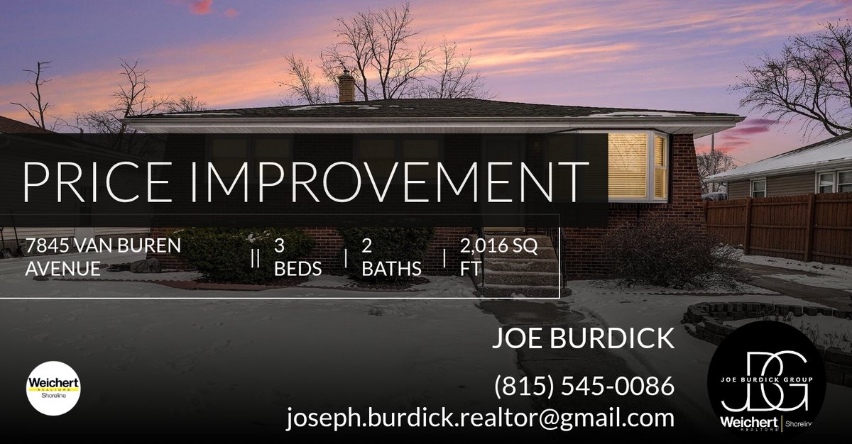 JoeBurdick's tweet photo. 📍 Price Improvement 📍 This recently reduced home at 7845 Van Buren Avenue in Munster won't last long, so, don't wait to set up a showing! Reach out here or at (815) 545-0086 for more information! https://t.co/1aN7Jx6c0O https://t.co/UwyvA33LbB