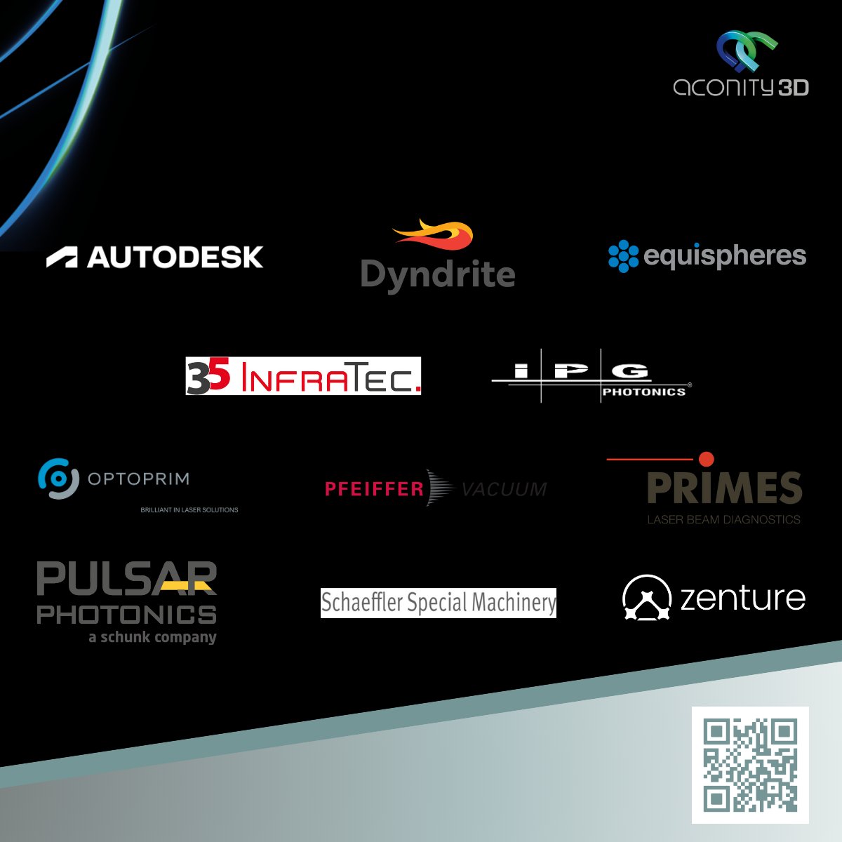aconity3d's tweet photo. 𝟮𝗻𝗱 𝗔𝗰𝗼𝗻𝗶𝘁𝘆𝟯𝗗 𝗨𝗦𝗘𝗥 𝗖𝗼𝗻𝗳𝗲𝗿𝗲𝗻𝗰𝗲 - 𝗧𝗵𝗮𝗻𝗸 𝘆𝗼𝘂!
Today, we want to take a moment to shine the spotlight on those who make this event truly possible. 
Thank you to our sponsors and partners! 
We can't wait to see you there!
#Aconity3D #Sponsorship https://t.co/H3e1L4bY8u