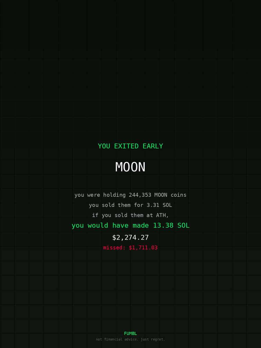 CinisoMasilela's tweet image. just checked fumbledbags.com bro actually coulda had a fat bag on $MOON 

BXJScrN6somVUGzotxKiLKDDYhdripmhZZnng9mzbvyW
#zerion 
#print