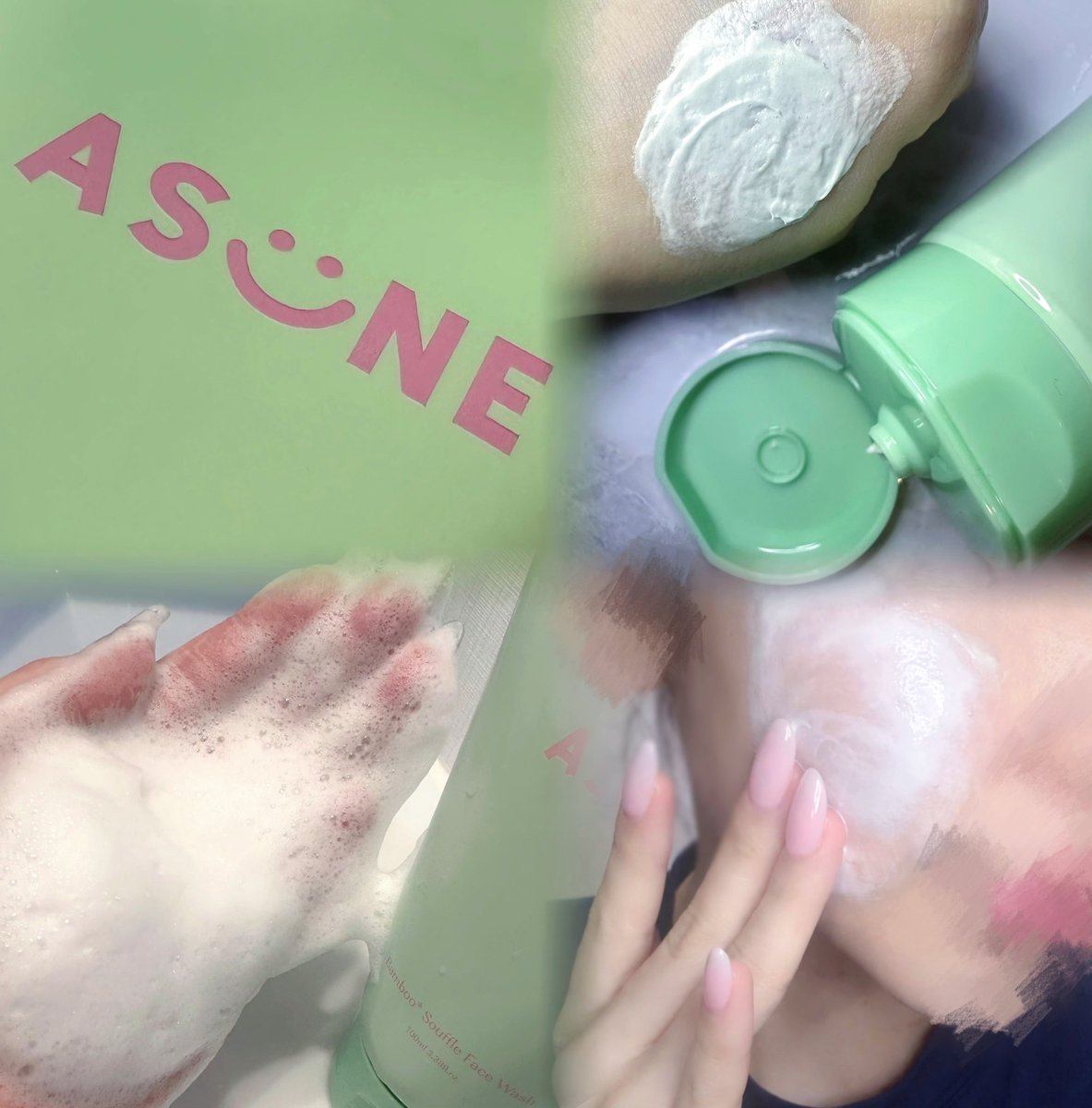 ____2O_'s tweet photo. 【PR】 中町綾ちゃんプロデュースASUNEから洗顔フォームが新発売🫧
使用感が本当に良くて、最近の1軍入りしたよ🥹✨
スクラブではないのに毛穴や角質汚れを綺麗にできて、摩擦も気にせず使えるの😭💯
竹由来の竹水の成分で、ゆらぎやすい肌も整えてくれるよ🧴💚
デイリーケアとしても、スペシャルケアでパックとしても◎

乾燥肌の私も肌がつっぱらずに使えたし、脂性肌の方には特におすすめです🪄

#ASUNEスフレ洗顔 #ASUNE #アスネ #中町綾 #スキンケア @ASUNE_official