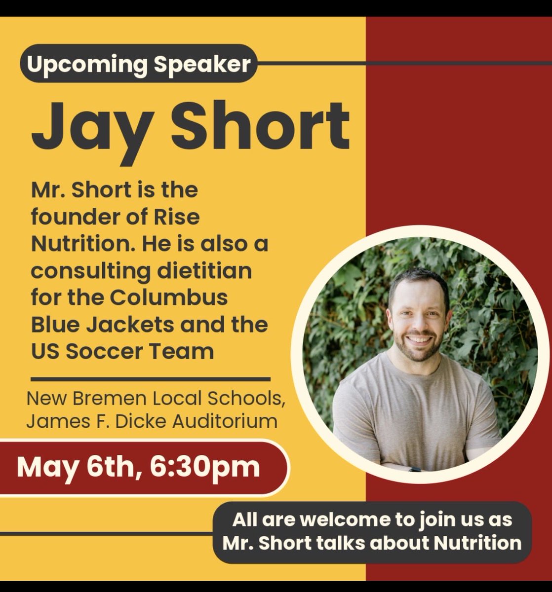 NBHSPrincipal's tweet photo. We invite all parents and community members to listen to Nutritionist, Jay Short, as he talks about proper fueling for our youth. He will discuss the importance of sleep, hydration, supplements, and how to properly fuel the body. Come out May 6th at 6:30 in the Auditorium. https://t.co/op07PRQ0s5