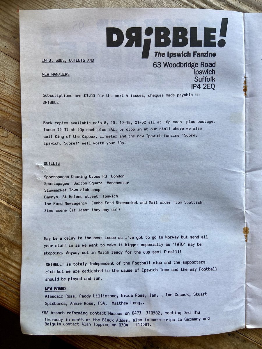 ggoford's tweet photo. Today’s #footballflashback are the #fanzines Those Were The Days and Dribble produced lovingly by #ipswichtown #itfc fans in the mid 1990s. Bought outside Portman Road on 25 Feb 1995, as @IpswichTown beat Southampton. Great writing and humour from @twtduk https://t.co/ALTTdeUkri