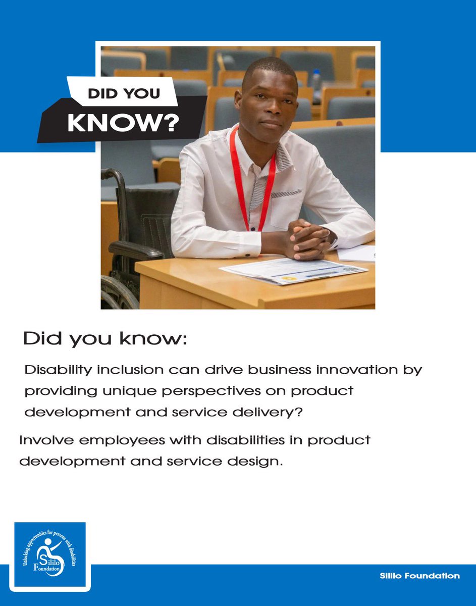 Sililo2020's tweet photo. DID YOU KNOW?

Disability inclusion is not just the right thing to do. It is a driver of business innovation.

When employees with disabilities are involved in product development and service design, they bring unique perspectives that uncover…read more: https://t.co/C1SyuD6mHo https://t.co/QxYaOhWilg