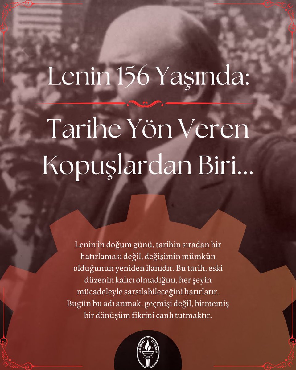 asbudayanisma's tweet photo. Lenin'in açtığı tarihsel hat ile 1 Mayıs'ın çağrısı aynı yerde kesişir; mücadele edenlerin, itiraz edenlerin ve değiştirmeye cesaret edenlerin tarihinde. https://t.co/K2lSUF8IRv