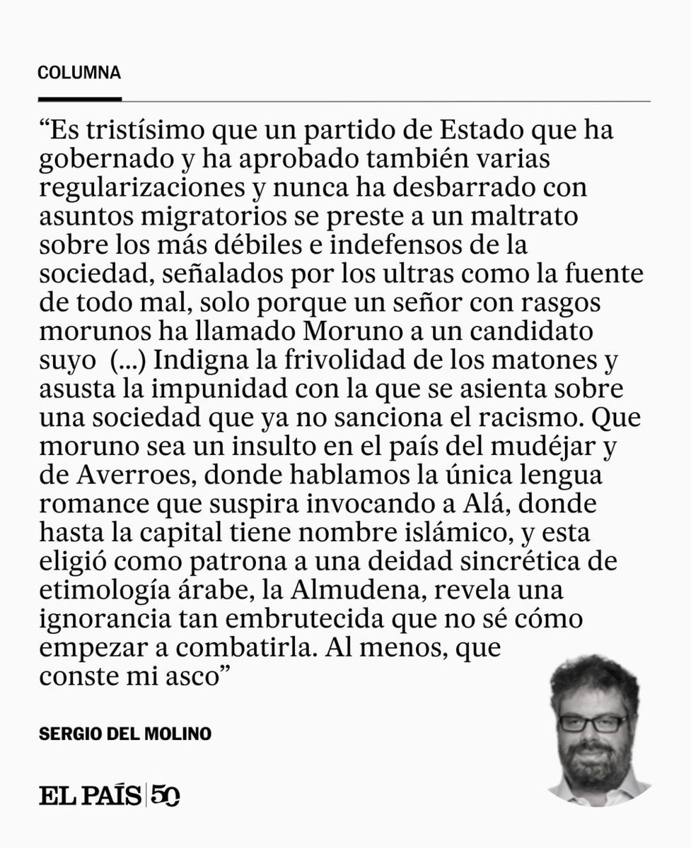 el_pais's tweet photo. Columna | "Asusta la impunidad con la que la frivolidad de los matones se asienta sobre una sociedad que ya no sanciona el racismo", por Sergio del Molino https://t.co/ZidB0wVXIZ https://t.co/0w2Nikb7Kv