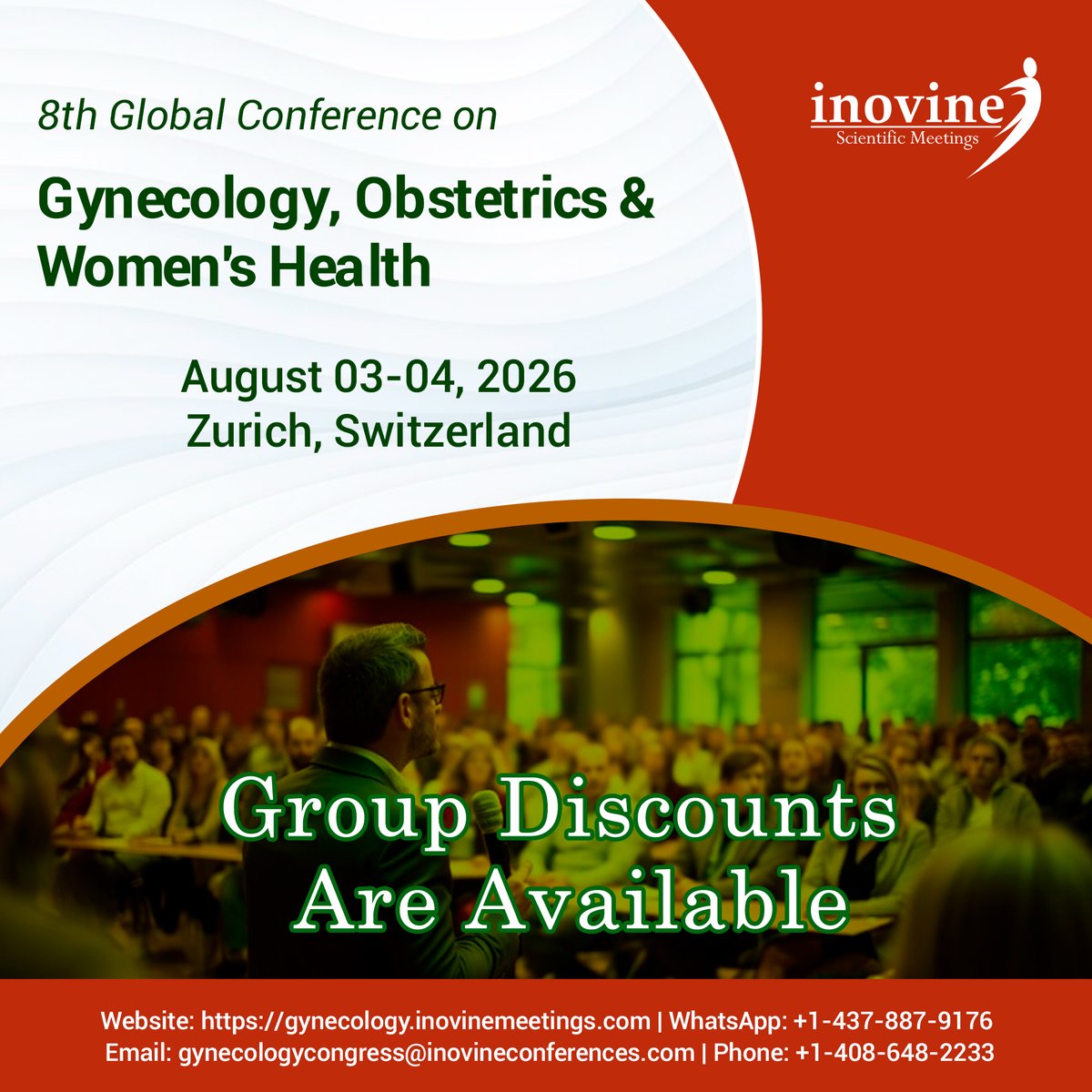 InovineMeetings's tweet image. Gain #CPD/#CME/#CE Credits…

Join global experts at the 8th Global Conference on Gynecology, Obstetrics &amp;amp; Women’s Health 2026
📅Dates: 03-04 August 2026
📍Zurich, Switzerland
🔗Website: gynecology.inovinemeetings.com

#GynecologyConference #Obstetrics #WomensHealth #inovineconferences