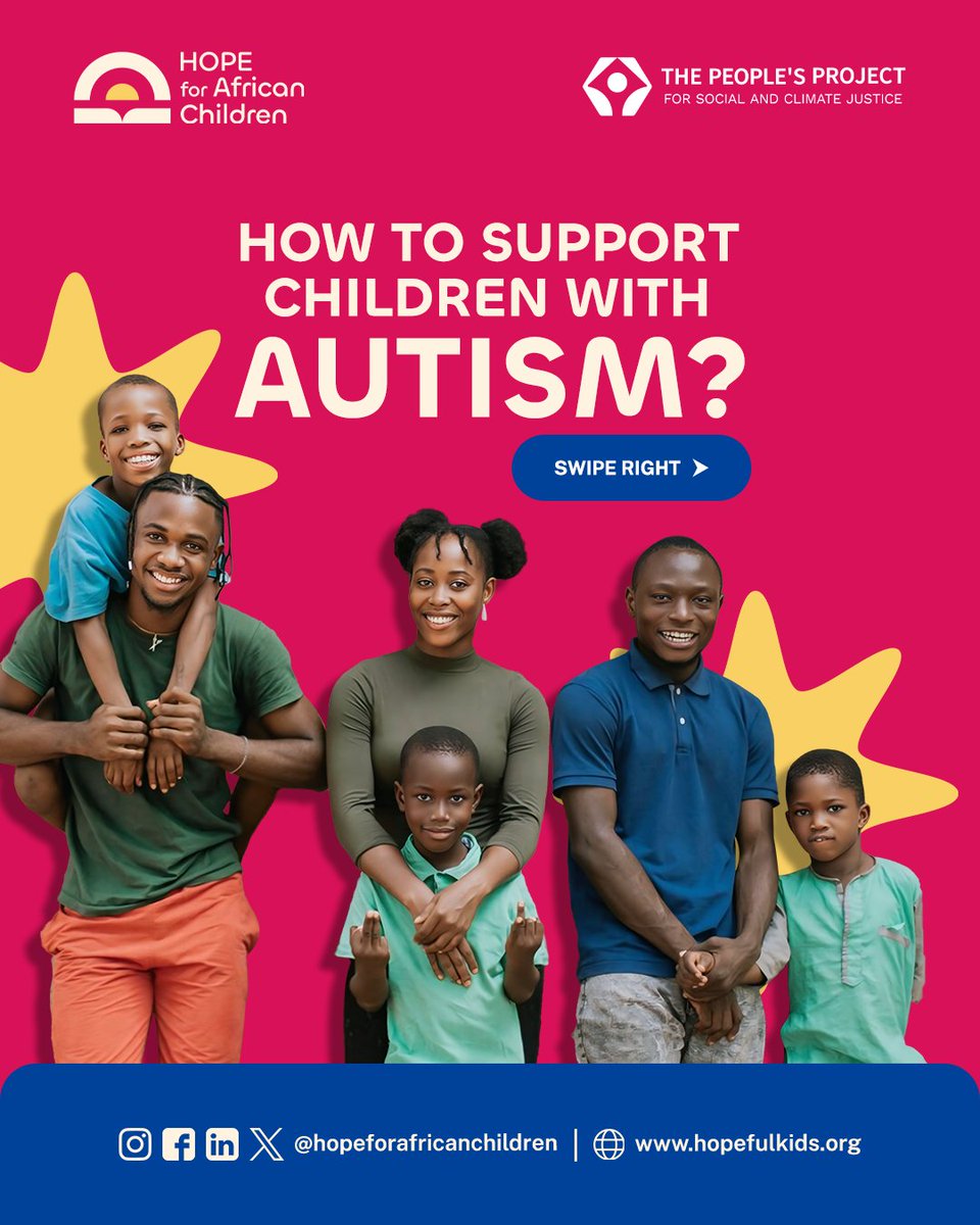 hopefulkids_Org's tweet image. Swipe to see simple ways you can support children with Autism. 

If this matters to you, join us!

Support our work, partner with us, and help us create more inclusive spaces for every child.

#hopeforafricanchildren #Autismawareness #disabilityinclusion