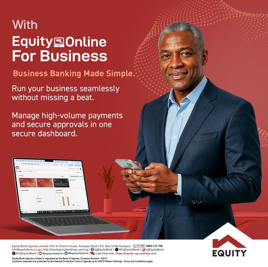 SharonkBirungi's tweet image. Well, @UgEquityBank does more than keeping your money.

With Equity Online for Business, business owners can; 

✅Manage payments easily
✅Monitor transactions in real-time
✅Run operations efficiently 
✅Pay suppliers 

Sign up today equitygroupholdings.com/ug

#EquityBankUganda