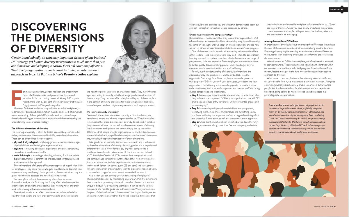 Assoc_of_MBAs's tweet image. Gender is key to any #DEI strategy, but true #diversity goes beyond one dimension. Organisations should take an intersectional approach, as Imperial Business School’s Poornima Luthra explains. Read more: ow.ly/7i4F50YNUML