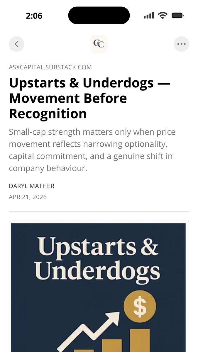 Capital_ASX's tweet image. A company becomes interesting when direction is no longer neutral.

Not because success is certain.

Because management is being forced to choose.

That is where capital starts paying attention.

#ASX #SmallCaps #Resources #CapitalAllocation #Investing
