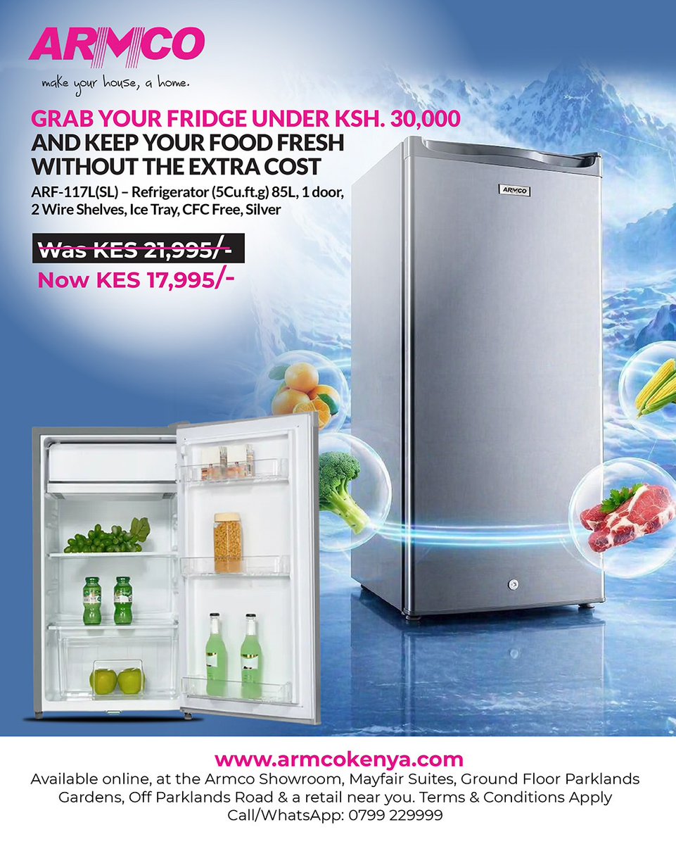 ArmcoKenya's tweet image. Easter savings just got an extension! 🐣✨

Upgrade your kitchen with a brand-new fridge for under Ksh. 30,000. Premium freshness, unbeatable price.

🛒 Shop the deal: armcokenya.com/product-catego…
📞 Call: +254 799 229 999

#ExtendedEasterDeal #FridgesUnder30K #HomeEssentials