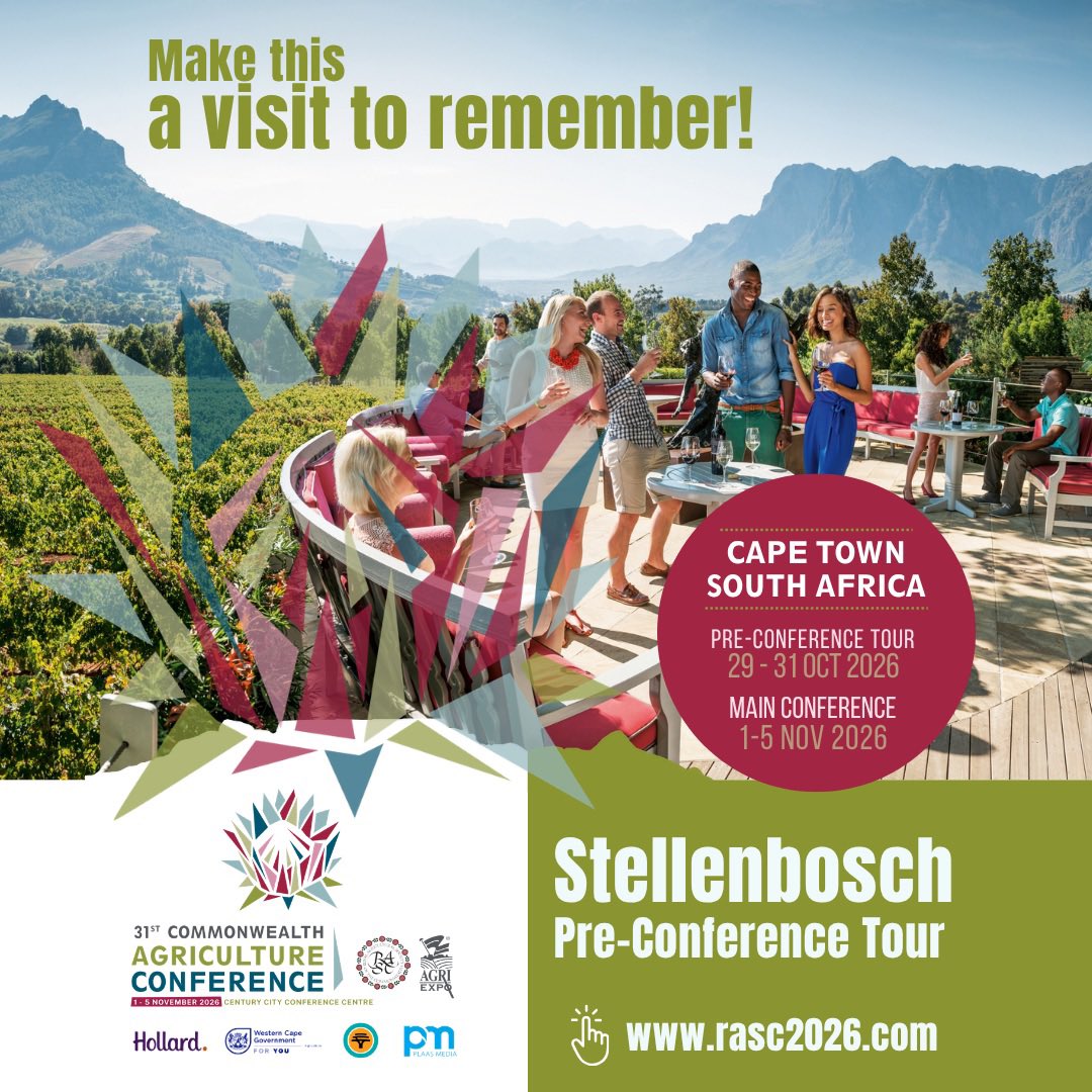 THE_RASC's tweet photo. 🌍 PRE-CONFERENCE TOUR | #RASC2026

Kick off #RASC2026 with an unforgettable Western Cape experience in Stellenbosch. 🍇

🚜 Visit top agri institutions, meet industry leaders, and explore innovation from farm to brand.

⚠️ Limited spaces
👉 https://t.co/bvnq19lbCq https://t.co/cpjBLXDI8N