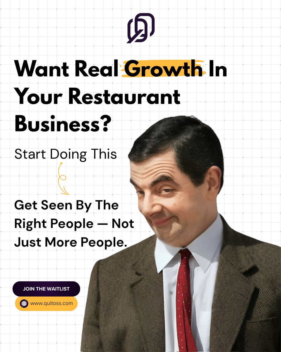 Quitoss_app's tweet image. Most restaurants don’t need more marketing—
they need the right visibility.
Seen by everyone ≠ customers.
Seen by the right people = growth.
Stop chasing numbers. Start attracting buyers. 🚀
#Quitoss #RestaurantMarketing #BusinessGrowth #StartupIndia