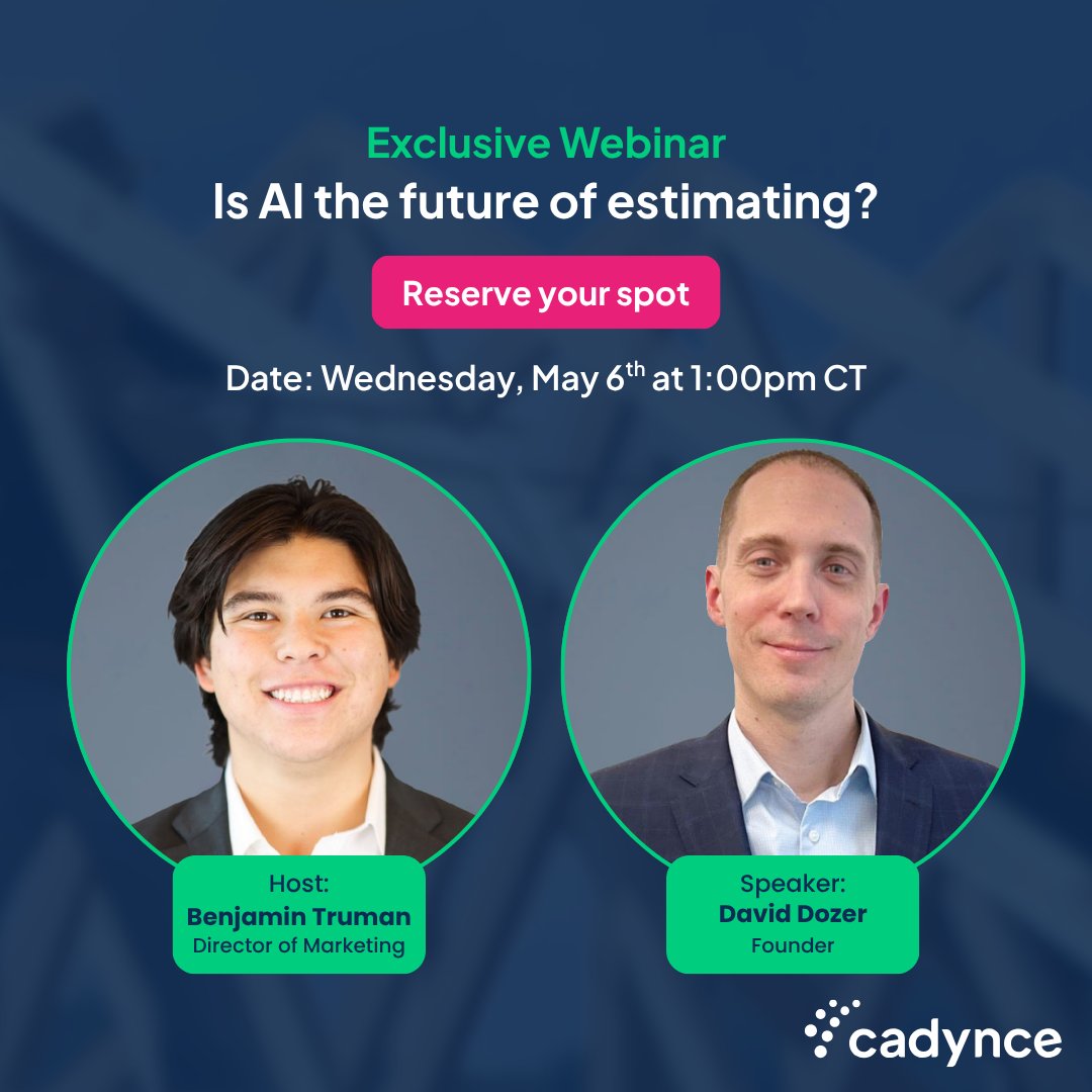 cadynce's tweet photo. We’re hosting a webinar on how AI is changing estimating, and more importantly, how to apply it without creating more complexity in your process.

Save your spot: https://t.co/LUW4dGmHzB

#AIestimating #ComponentManufacturing #ProcessManagement https://t.co/XvtAHPTCsP