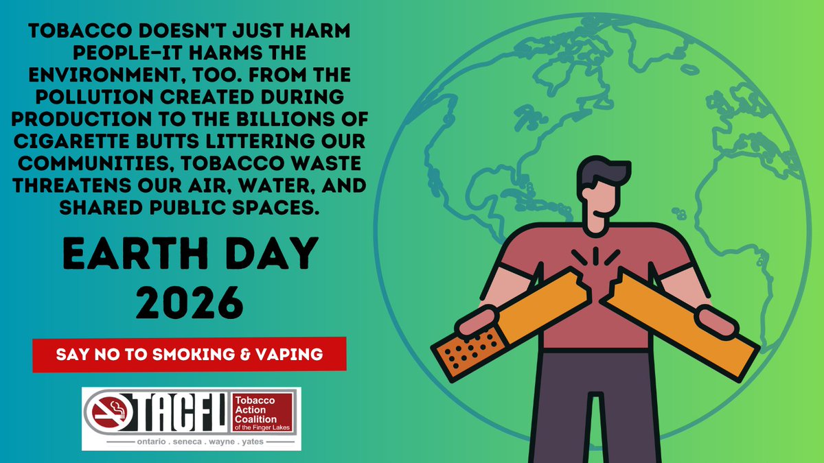 TACFL_flx's tweet photo. Tobacco doesn’t just harm people—it hurts the environment! From the pollution created during production to the billions of cigarette butts littering our communities, tobacco waste threatens our air, water, &amp; shared public spaces: https://t.co/7NJaPYhlp3 #EarthDay2026 #NoTobacco https://t.co/gatWeuLFtq