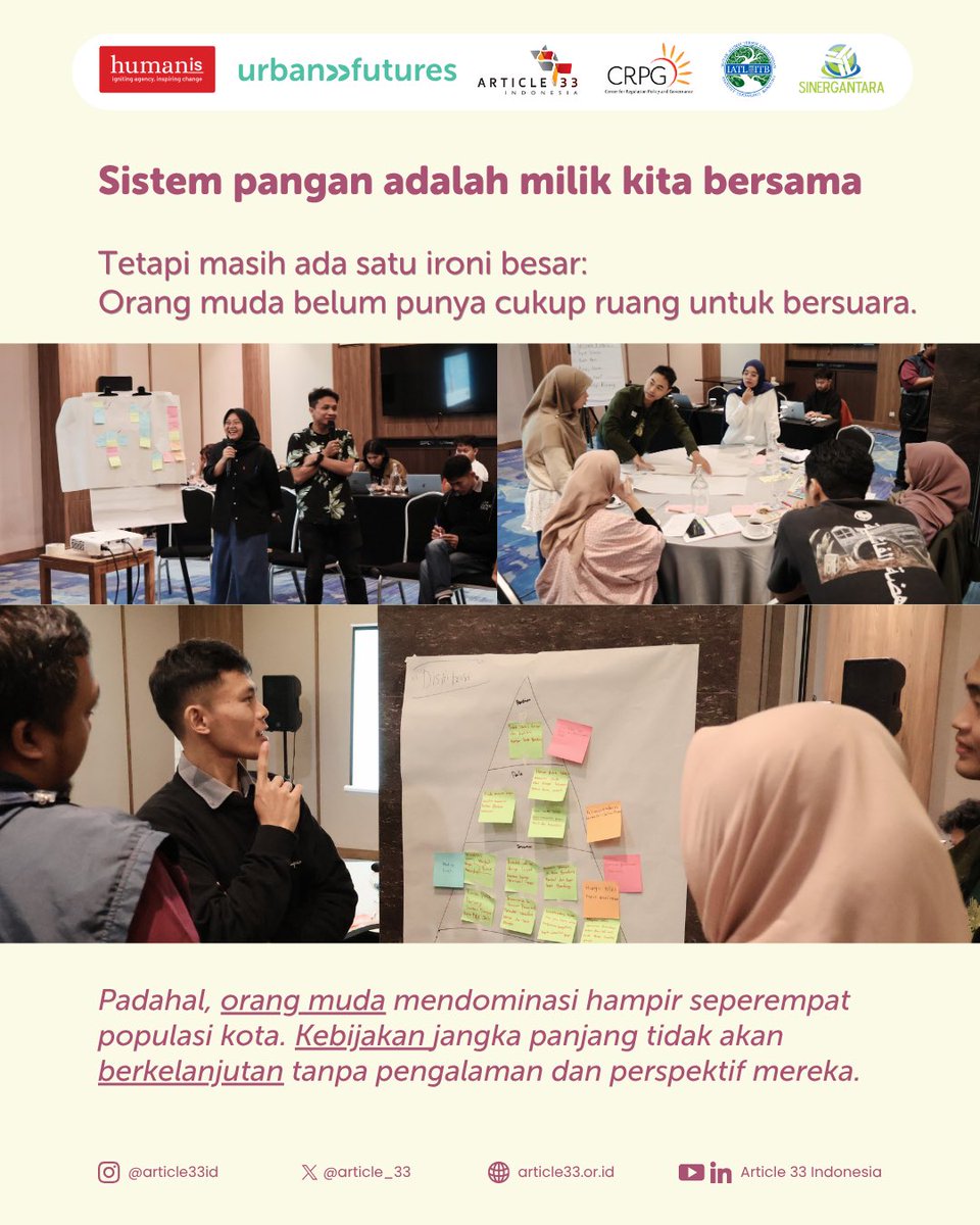 article_33's tweet photo. yang kita bangun bersama. Dari tantangan hingga harapan, orang muda punya peran penting untuk ikut mendesain perubahan.

Lebih lanjut temuan riset kami dalam program Urban Futures selengkapnya di:
👉 https://t.co/HZr39GXhKf

#Article33Indonesia #UrbanFutures #KeadilanIklim https://t.co/CpyXACUKFH