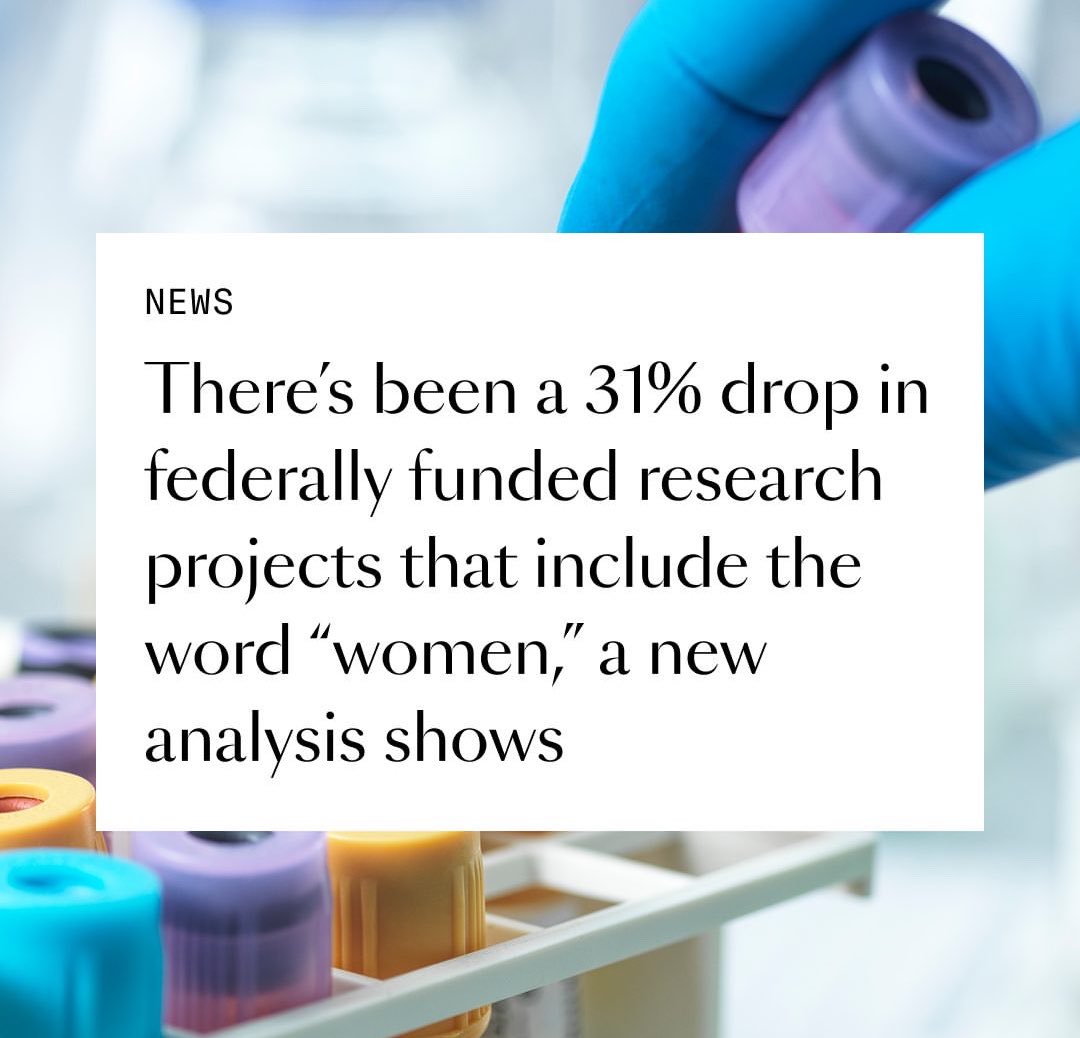 DemsAbroad's tweet image. Trump told NIH staff in 2025 not to approve grants with the word “women” due to #DEI. Experts warned it would kill research on women’s health.

2026 numbers show a 31% drop in NIH funded projects for women. Chronic conditions that affect millions of women — like endometriosis and