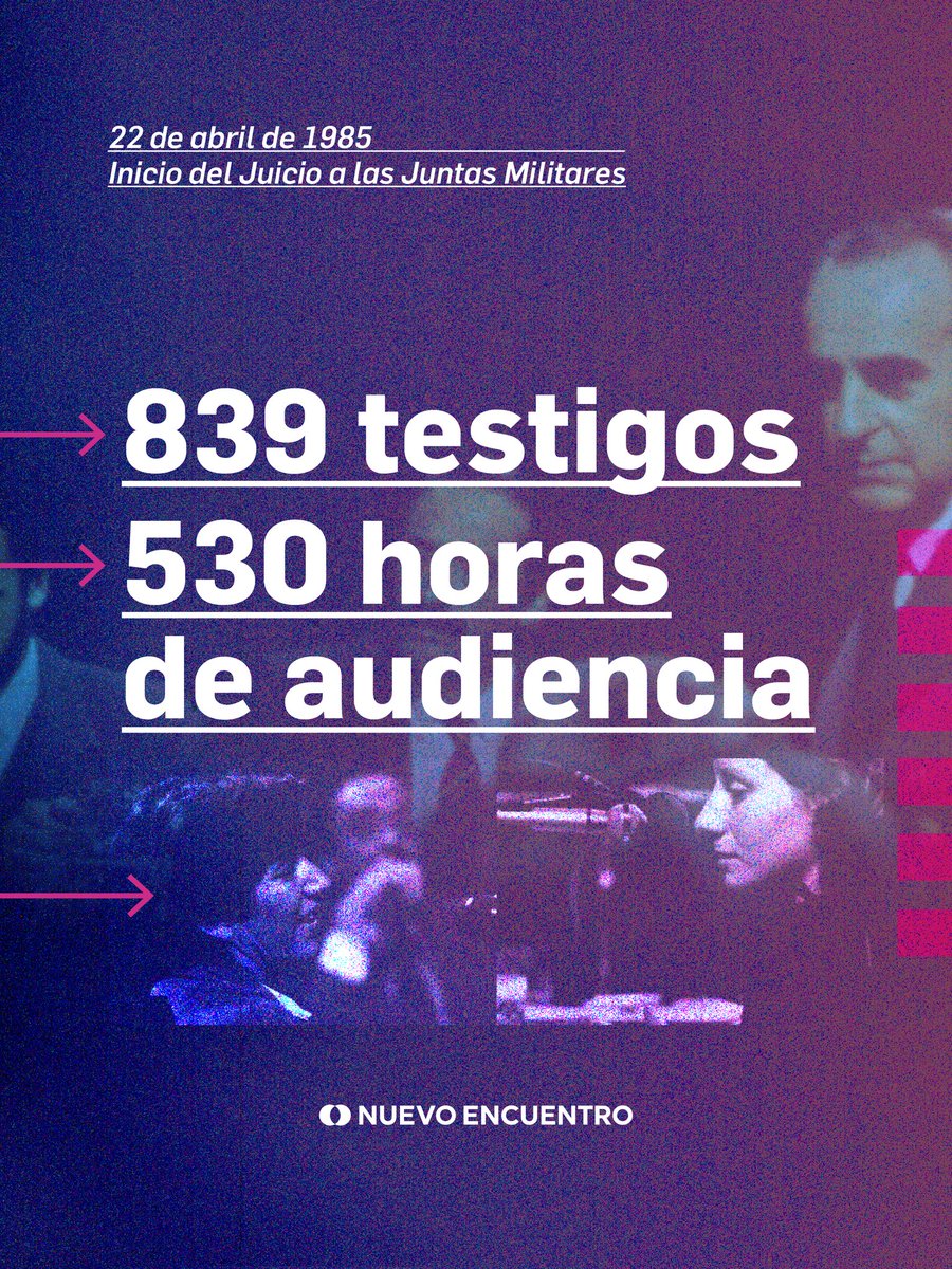 NuevoEncuentro_'s tweet photo. 22 de abril del 1985 | 41 años del inicio del Juicio a las Juntas Militares. 

Fue la primera vez que un tribunal civil de un país juzgó y condenó a sus propios comandantes militares por crímenes de lesa humanidad.

#NuncaMás https://t.co/EHbcvawQ8p