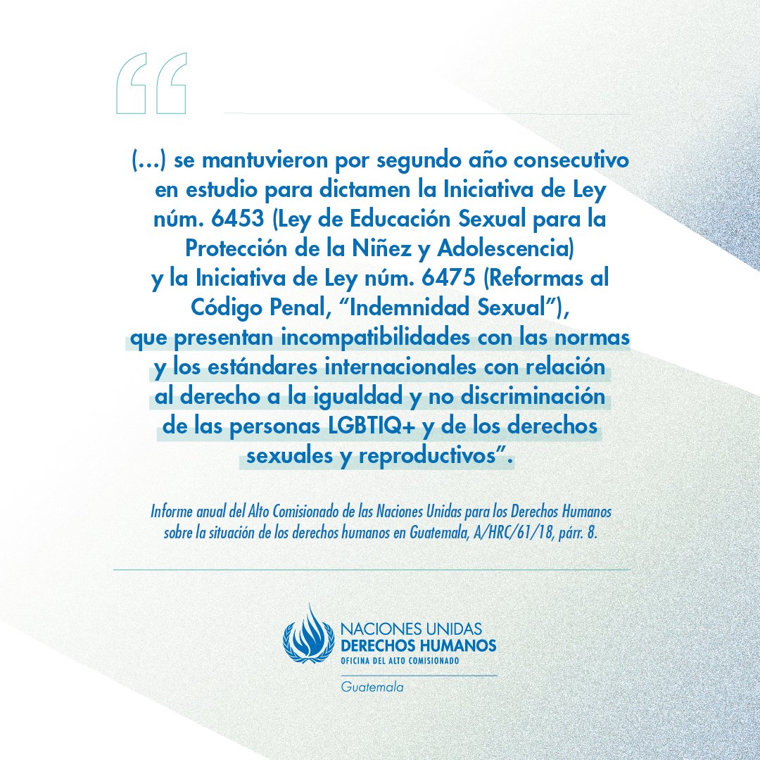 Oacnudh_GT's tweet photo. En su #InformeDDHH2025 el Alto Comisionado da cuenta de la incompatibilidad de las iniciativas de ley #6453 y 6475 con normas y estándares de #DerechosHumanos
📄 Ver informe: https://t.co/1z2KoG1Y6L https://t.co/s7RIvBud31