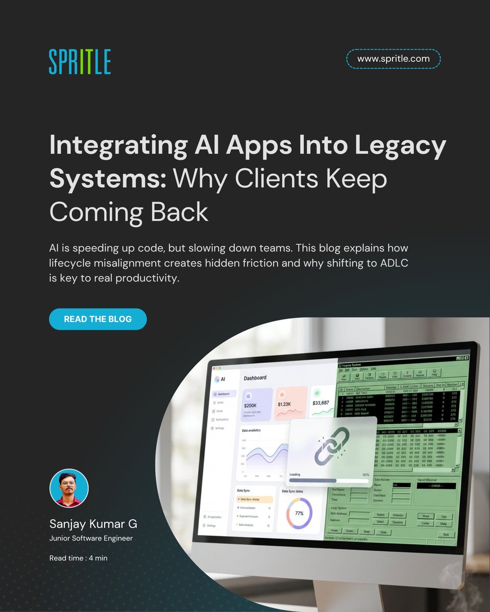 AI apps are easy to build. Integrating them is where most fail.

If your app works but breaks with legacy systems, you’re stuck in the last 20%.

spritle.com/blog/integrati…

#AIApps #StartupTech #AIDevelopment #SaaS #TechFounders #SoftwareEngineering #GenAI