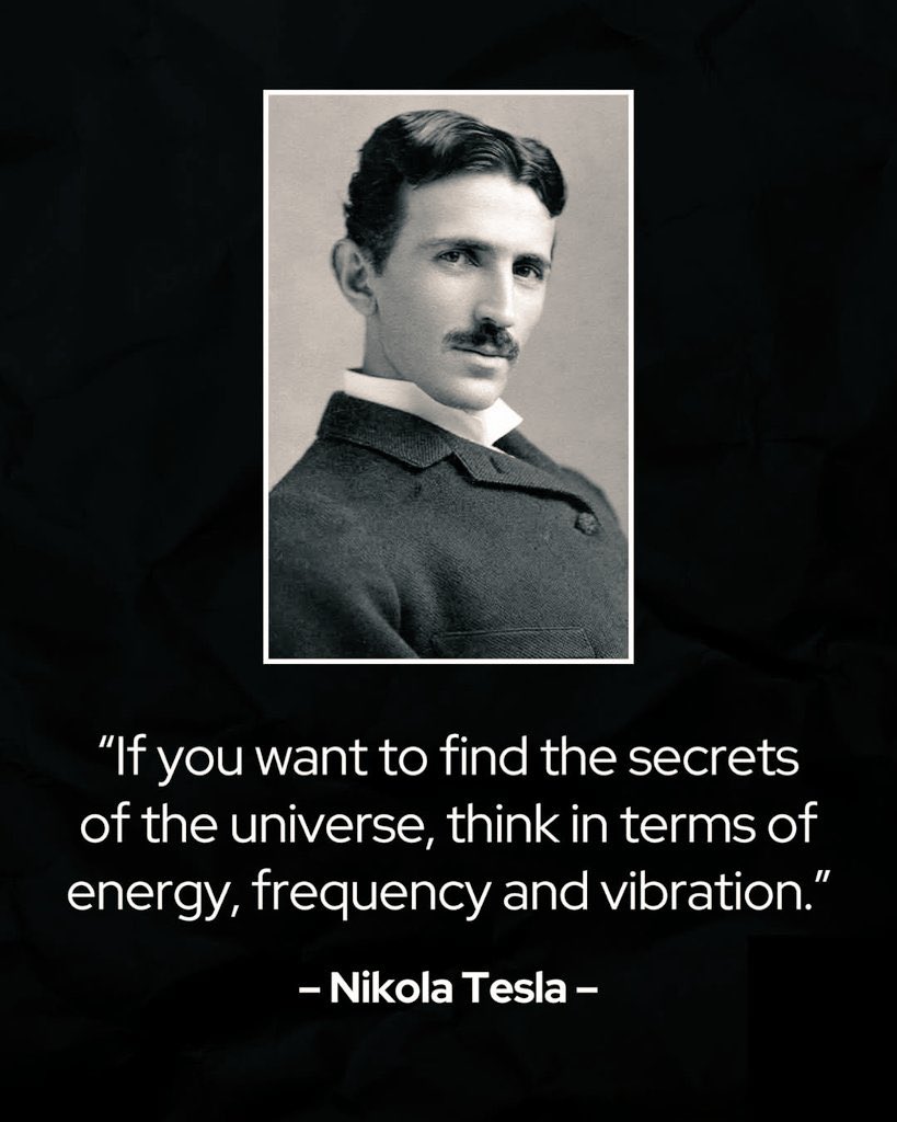 AstronomyVibes's tweet photo. ⚡ Nikola Tesla was right. The universe isn’t solid — it vibrates.

Quantum physics now shows reality is built not from matter, but from vibration and waves.

Nikola Tesla once said, “If you want to find the secrets of the universe, think in terms of energy, frequency and vibration.” 

Far from a metaphor, his insight aligns strikingly with what modern physics has revealed. At the quantum level, reality isn’t made of solid particles but of vibrating energy fields. 

Every particle—from electrons to protons—has its own frequency, and these wave patterns determine everything from chemical bonds to the colors we see. Light, heat, and sound are all forms of energy defined by vibration and frequency.

Even spacetime itself isn’t still. In 2015, scientists confirmed that black holes can create ripples—gravitational waves—that travel across the cosmos, carrying energy through the very fabric of the universe. Tesla may not have had the equations, but his intuition was remarkably prescient: everything, from atoms to galaxies, moves in patterns of vibration and resonance.