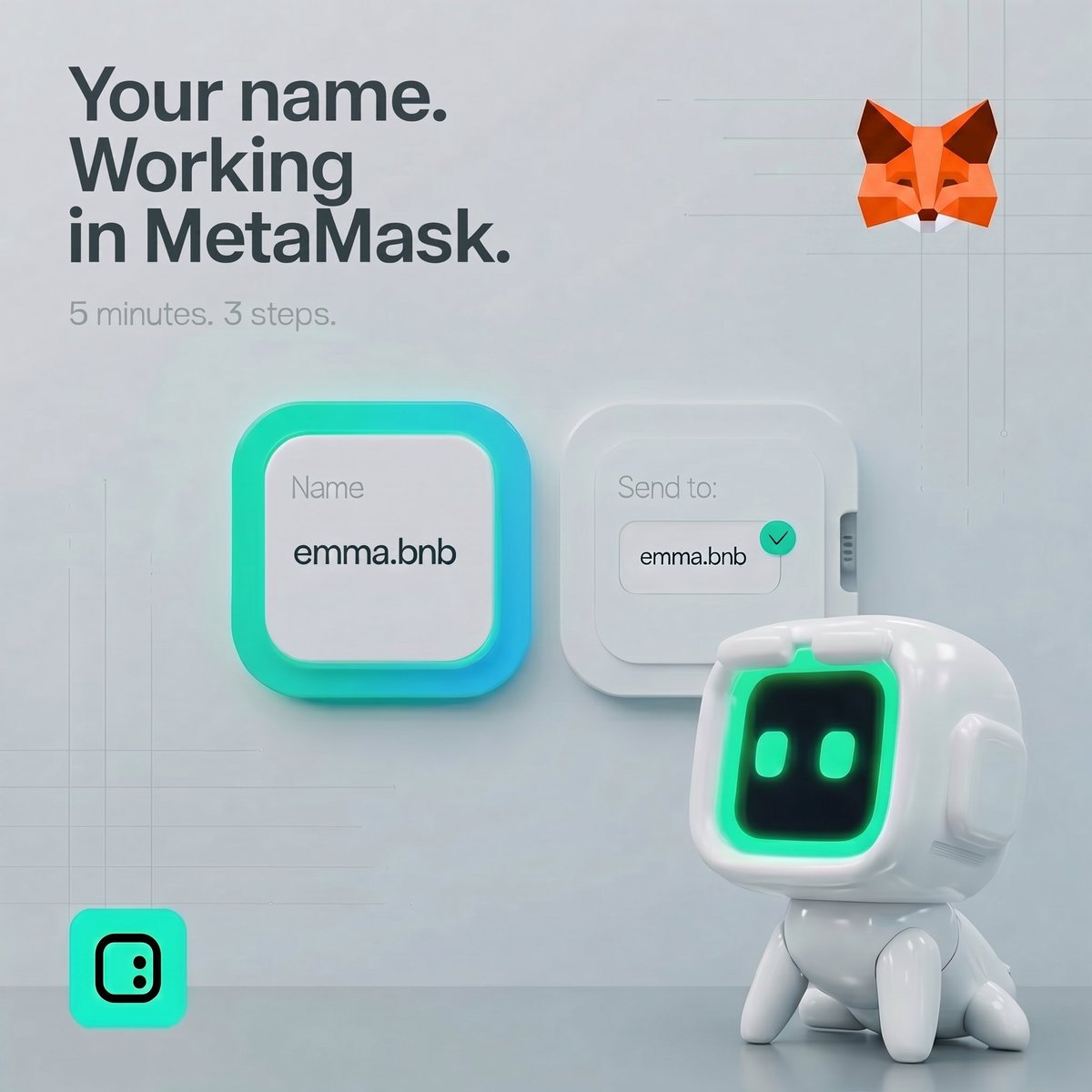 SPACEID's tweet image. Get your web3 name working inside @MetaMask. 5 minutes. 3 steps:

1. Go to space.id → search a name → pick .bnb, .arb, .eth, or .ip

2. Connect @MetaMask → register → confirm

3. Send tokens to emma.bnb instead of 0x742d35...

Works in 380+ apps.