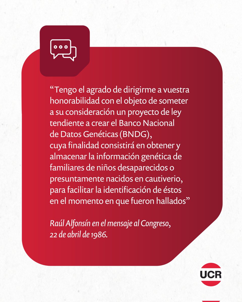 UCRNacional's tweet photo. Hace 40 años, la Argentina tomó una decisión histórica: construir verdad con memoria y ciencia 🇦🇷

El impulso de Raúl Alfonsín permitió la creación del Banco Nacional de Datos Genéticos, una herramienta clave para buscar, identificar y restituir identidades. https://t.co/PzPNjX2J3y