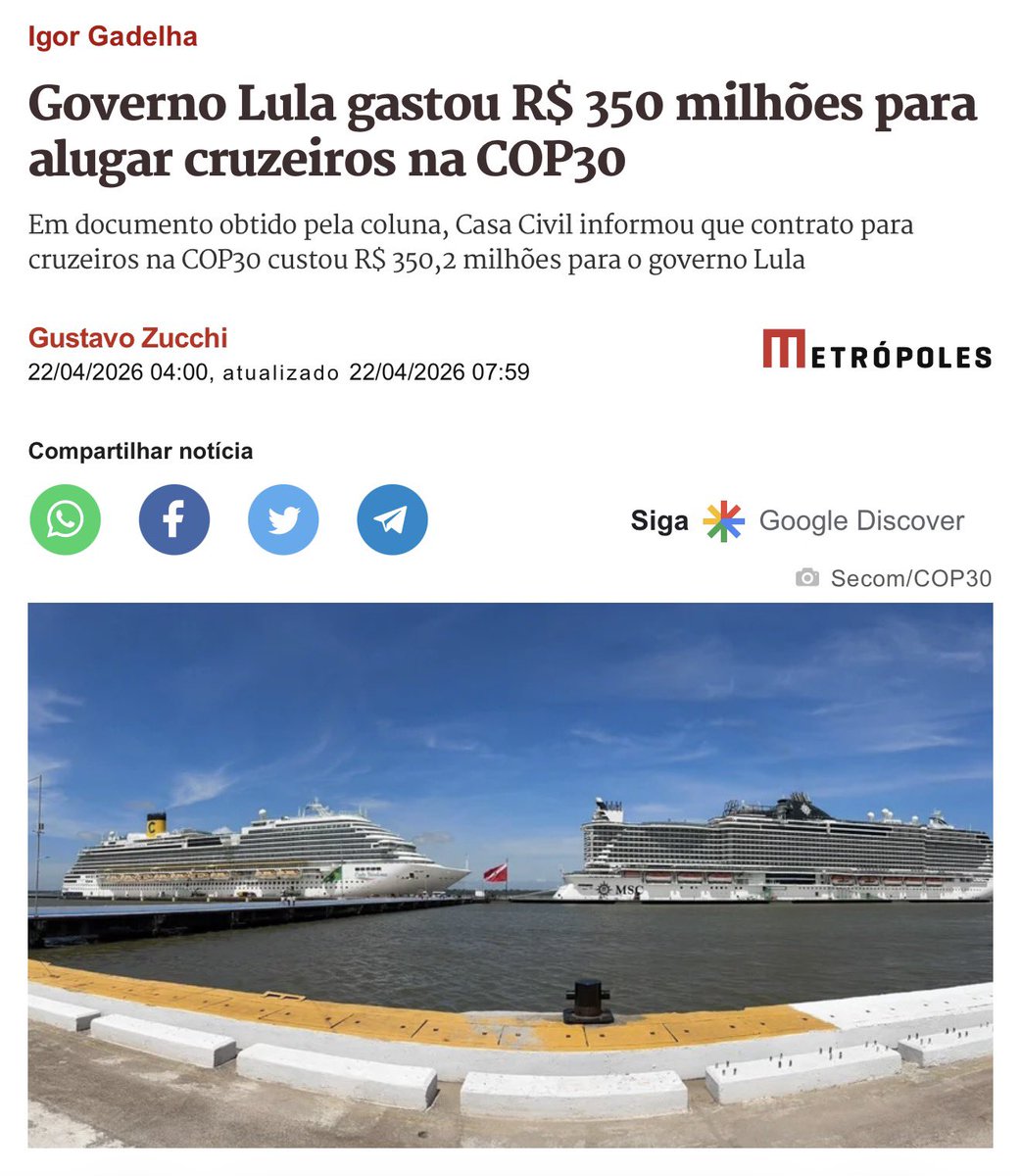 Enquanto isso aquela criança lá no Maranhão tendo de atravessar o rio nadando pra ir pra escola. Não falta dinheiro nesse país, falta vergonha na cara. Esse ano será o último desse larápio.