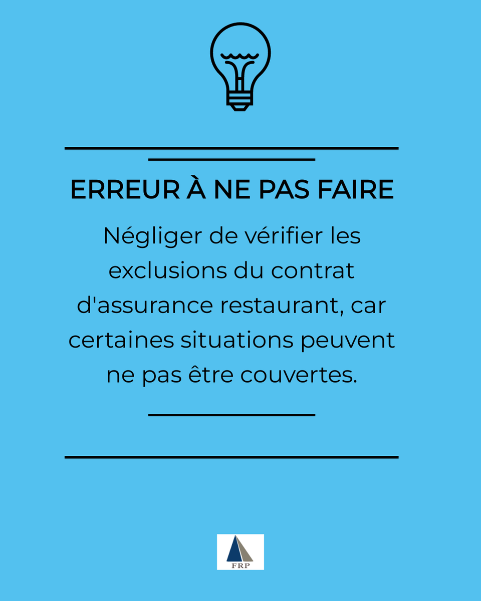 FrpPartenaires's tweet photo. Ignorer les exclusions dans votre contrat d'assurance restaurant peut être une erreur coûteuse. Imaginez : un incident se produit, mais vous découvrez que votre contrat ne le couvre pas. 😟 Pour éviter cela, passez en revue chaque clause du contrat pour identifier les (1/3) https://t.co/HZTVoYdeOE