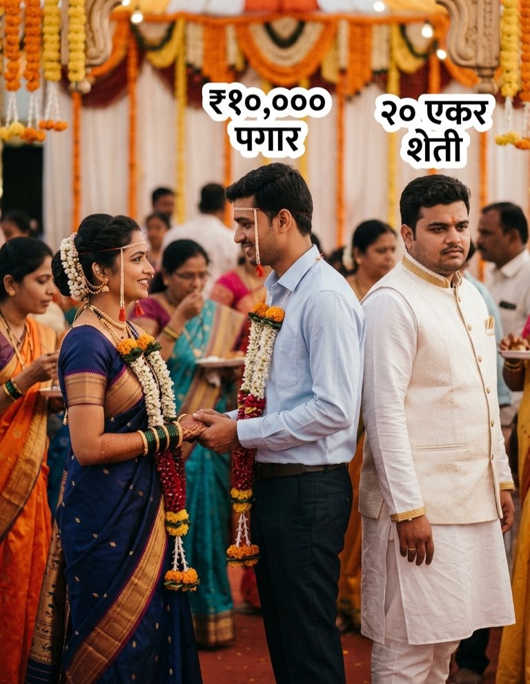 ₹10,000 पगाराला ‘सेटल’ म्हणणारी समाजव्यवस्था… आणि लाखोंची शेती करणारा मुलगा ‘अनसेटल’?🤦‍♂️

10 हजारावर शहरात नोकरी करणं चुकीचं नाही…
पण शेती करणं कमी समजणं ही खरी सामाजिक चूक आहे.

घर शेजारचा गणेश मित्रच आहे माझा....
 वर्षाला माझ्यापेक्षा जास्त कमावतो पिकातून….
पण “नोकरी नाही”