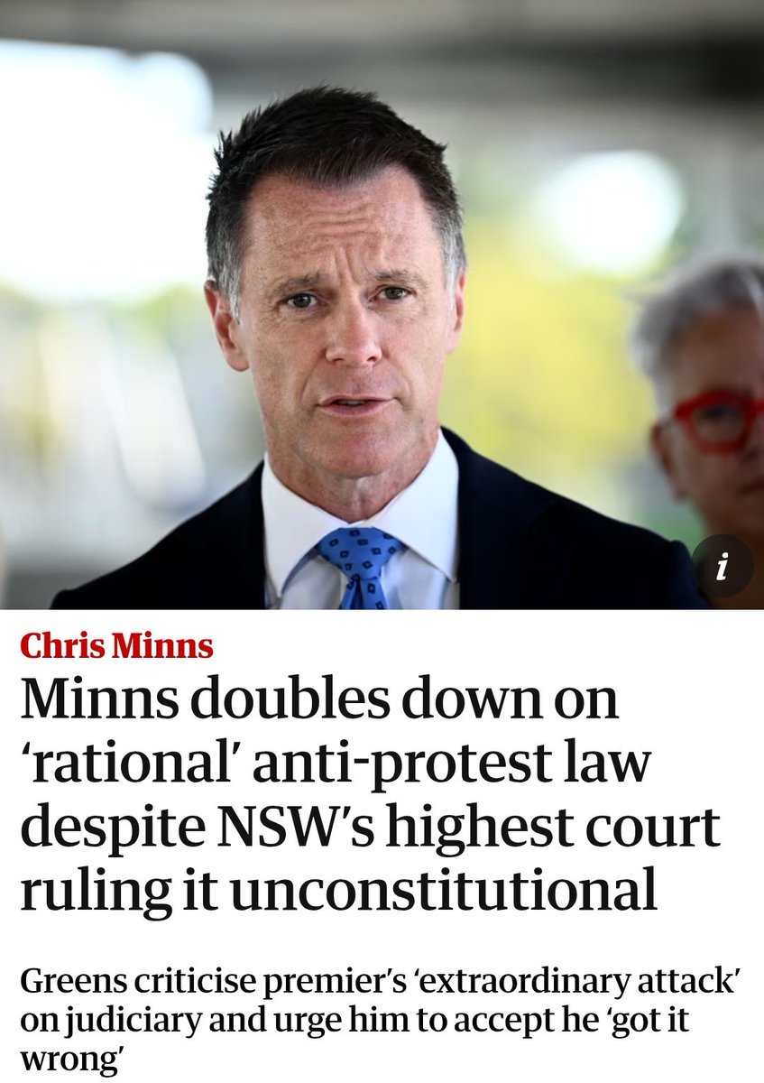 Sahar_A_Writes's tweet image. Not even NSW's highest court quashing Chris Minns' anti-protest laws prompted reflection. Instead, he argues the laws were "rational, proportionate". No remorse. No accountability. Just blind support for Israel, even at the cost of Australians' democratic rights.

Resign. #auspol