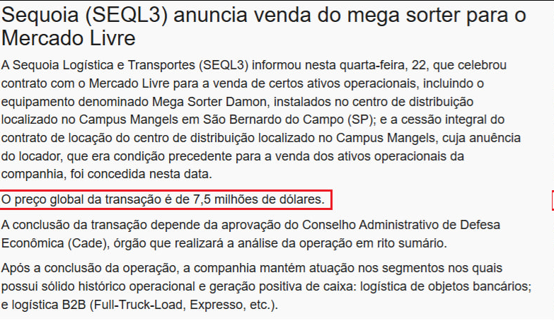 Mercado_Milion's tweet photo. #SEQL3 #Sequoia $MELI #MELI34 

🚨Sequoia (SEQL3) anuncia venda de ativos a Mercado Livre por US$ 7,5 mi

++Transação inclui Mega Sorter Damon e cessão de contrato de locação em São Bernardo do Campo https://t.co/PkOjNlpzhU