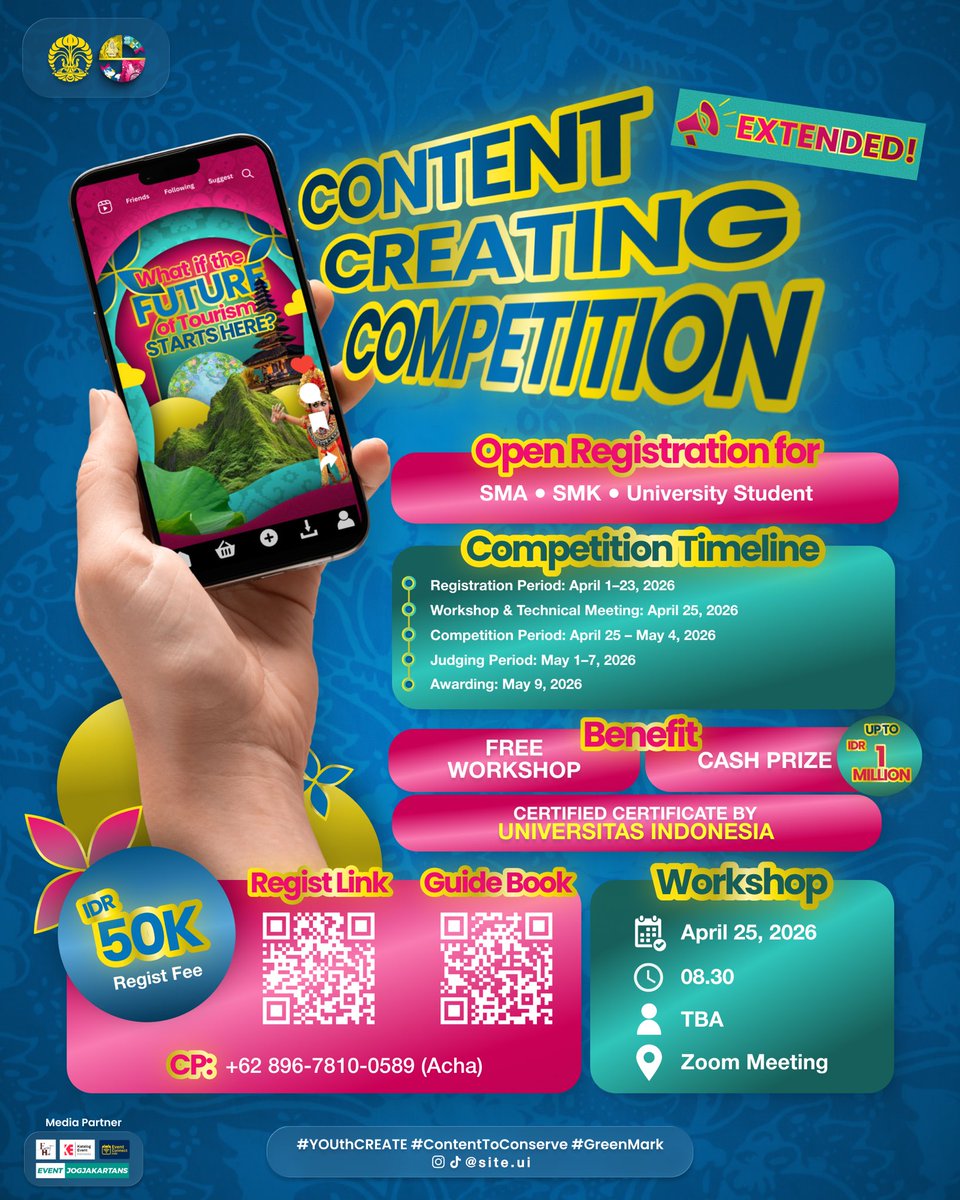cerobboh's tweet photo. GUYS NUMPANG SHARING INFO LOMBA BERHADIAH DARI UI! 🤩🌟 Lumayan banget nih bisa buat SMA/K &amp; Mahasiswa yang mau nambah Sertifikat Lomba dari Univ Top!!!

PLUS ADA BONUS:
- CASH PRIZE TOTAL UP TO 2+ JT
- SERTIF RESMI
- FREE WORKSHOP
- FREE WEBINAR INTERNASIONAL! 

Yuk kepoin! https://t.co/JRq8NFUE71