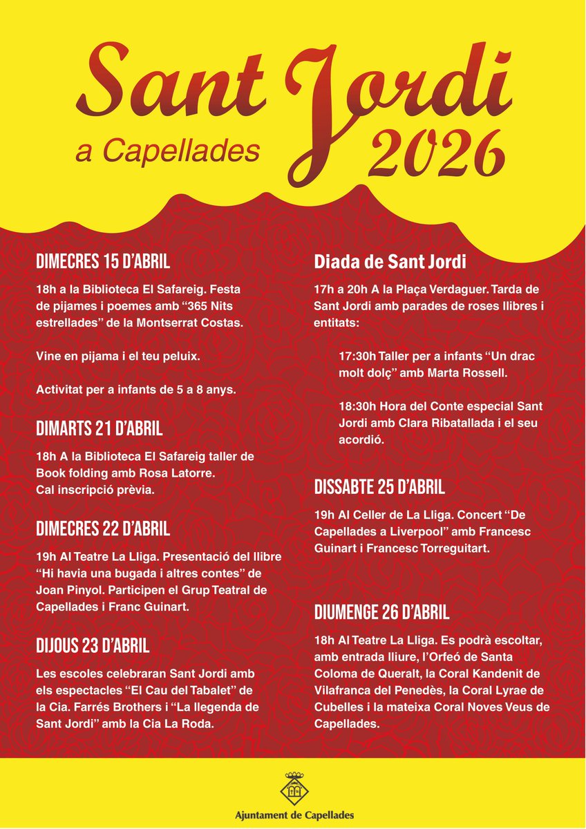VdCCUP's tweet photo. 🌹📖 Demà, diada de Sant Jordi, ens podreu trobar a la pl. Verdaguer de 17h a 20h.

Us hi esperem! https://t.co/xd5eHwGYzh